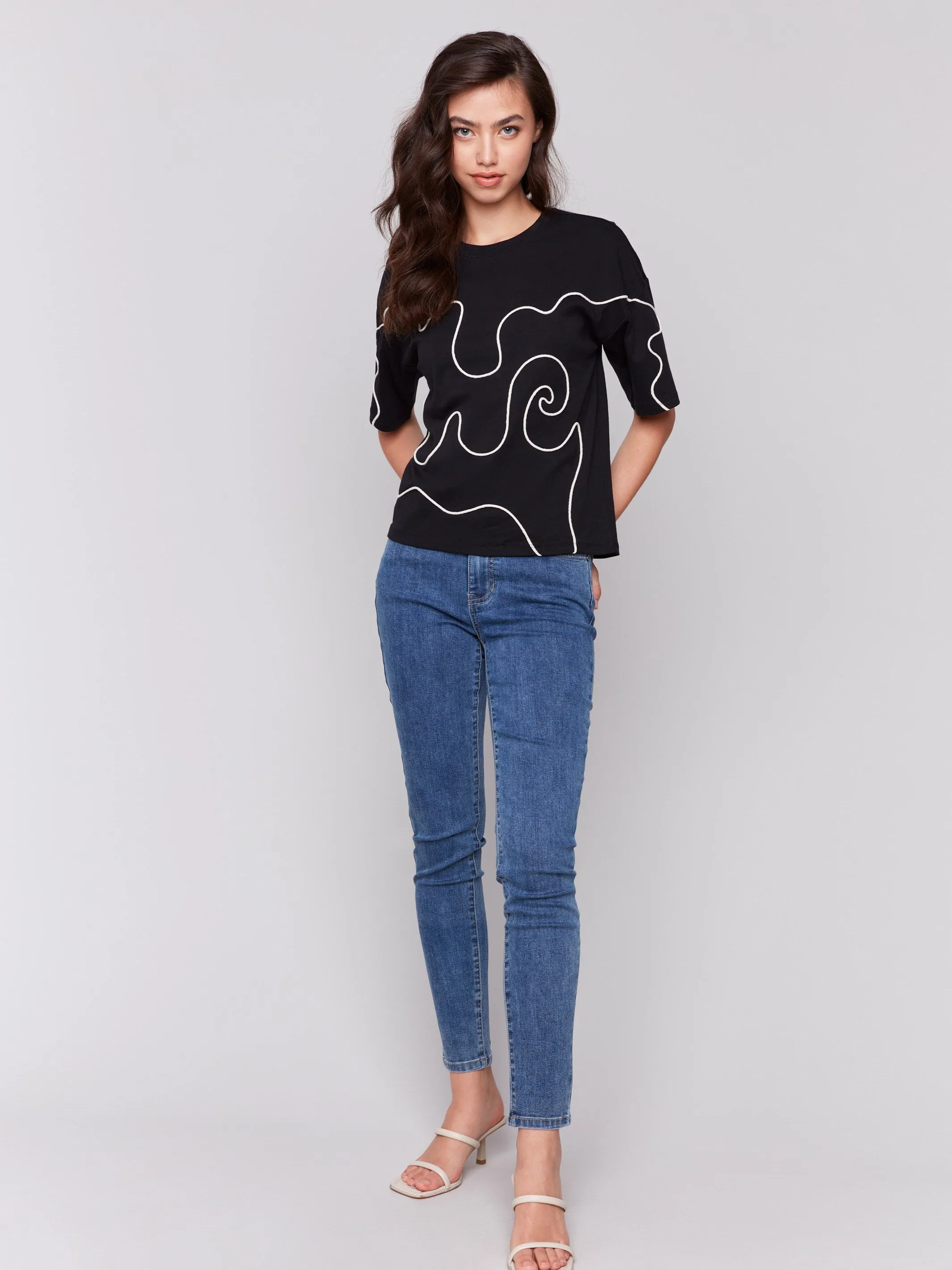 Relaxed Fit T-Shirt with Soutache Detail - Black sold by Charlie B product image thumbnail 2