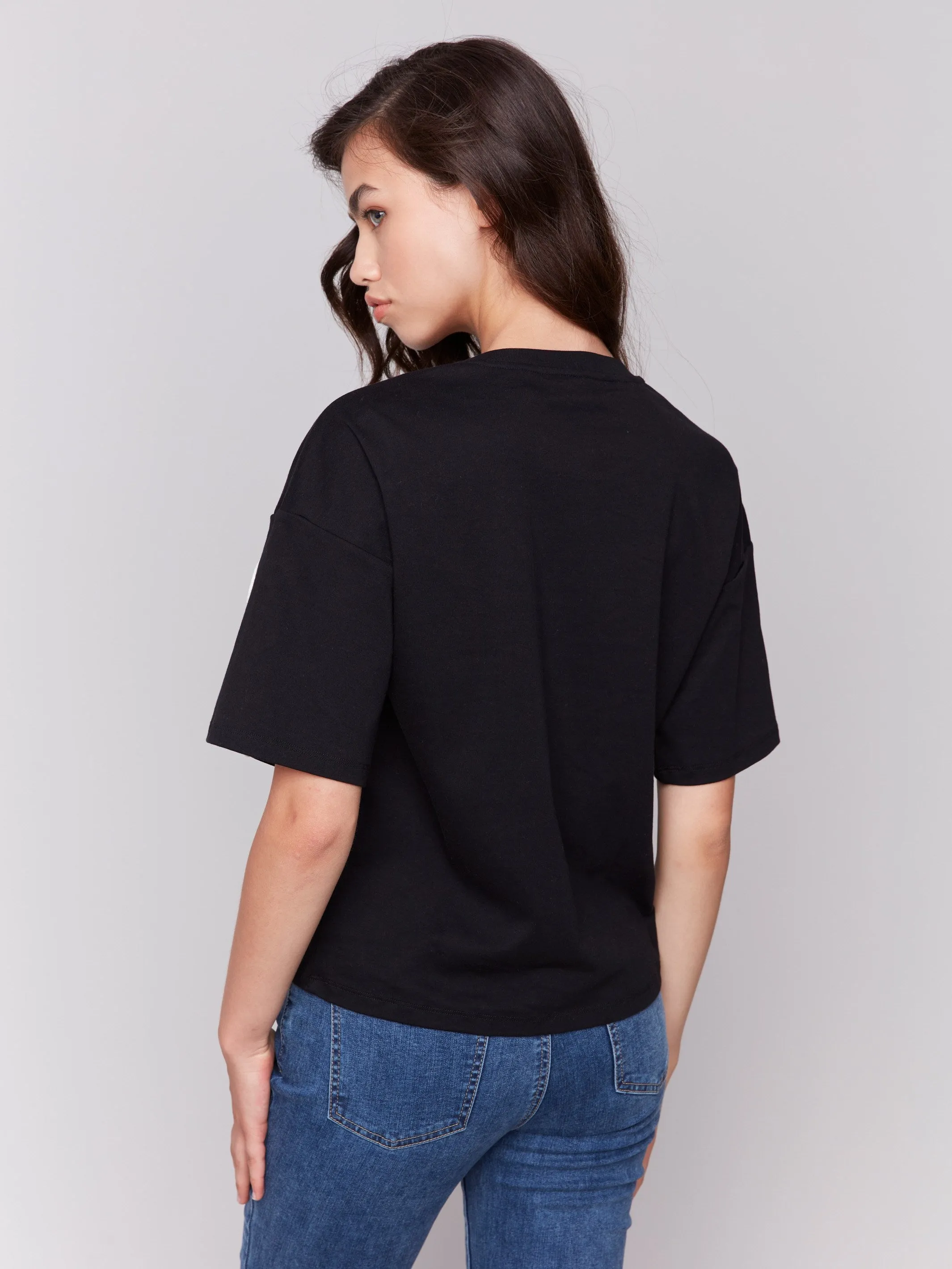 Relaxed Fit T-Shirt with Soutache Detail - Black sold by Charlie B product image thumbnail 3