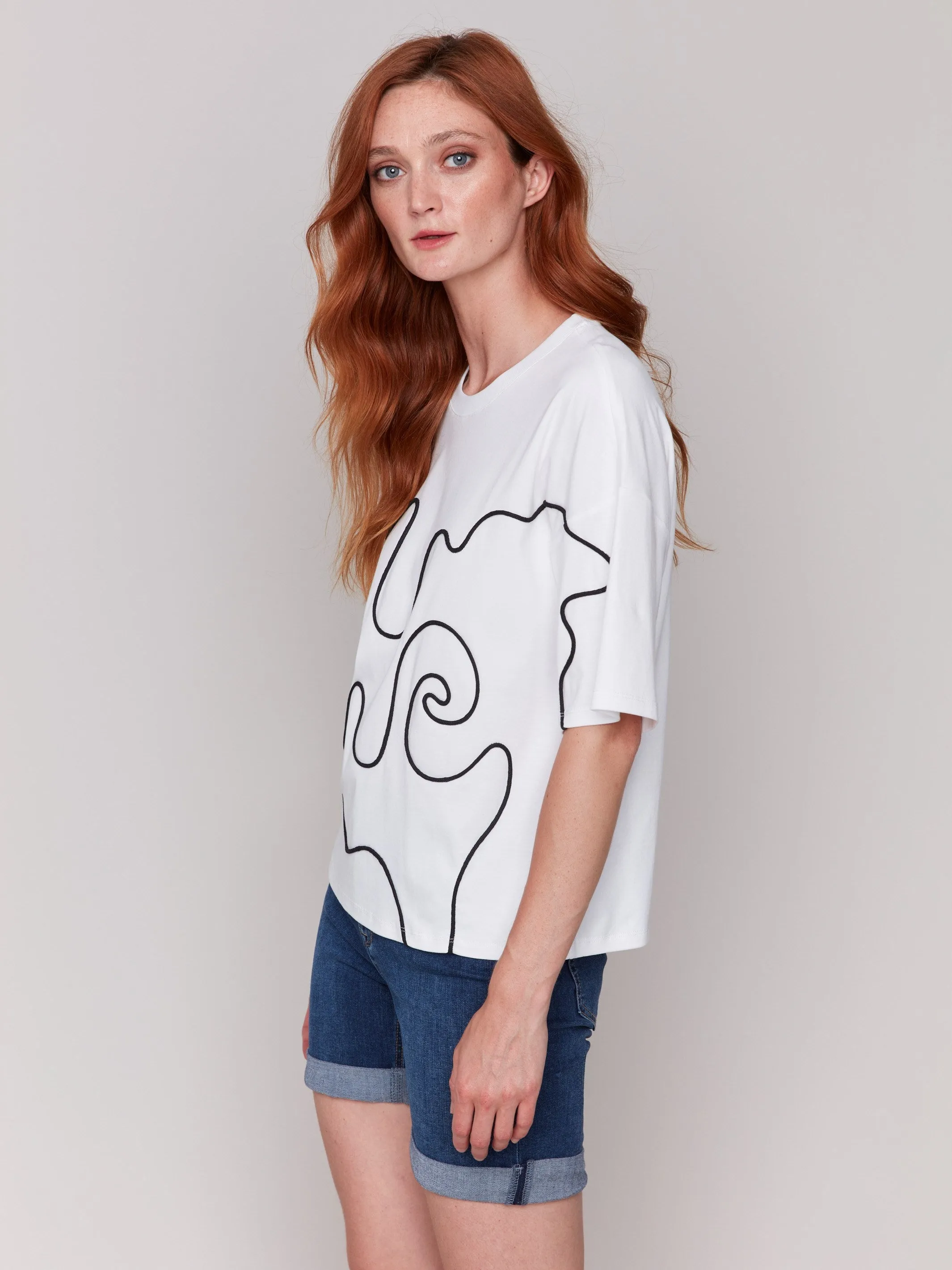 Relaxed Fit T-Shirt with Soutache Detail - White sold by Charlie B product image thumbnail 3