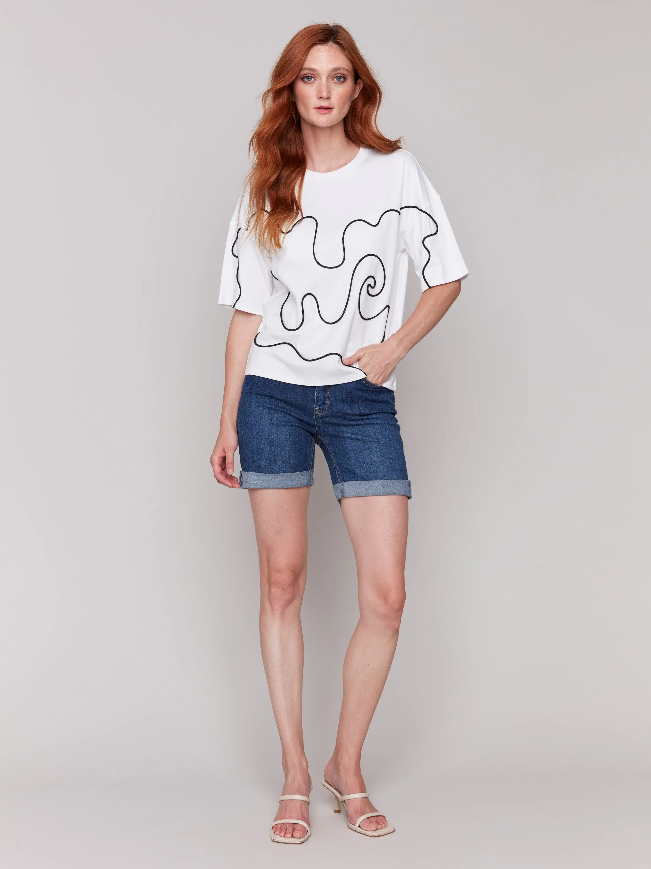 Relaxed Fit T-Shirt with Soutache Detail - White sold by Charlie B product image thumbnail 2