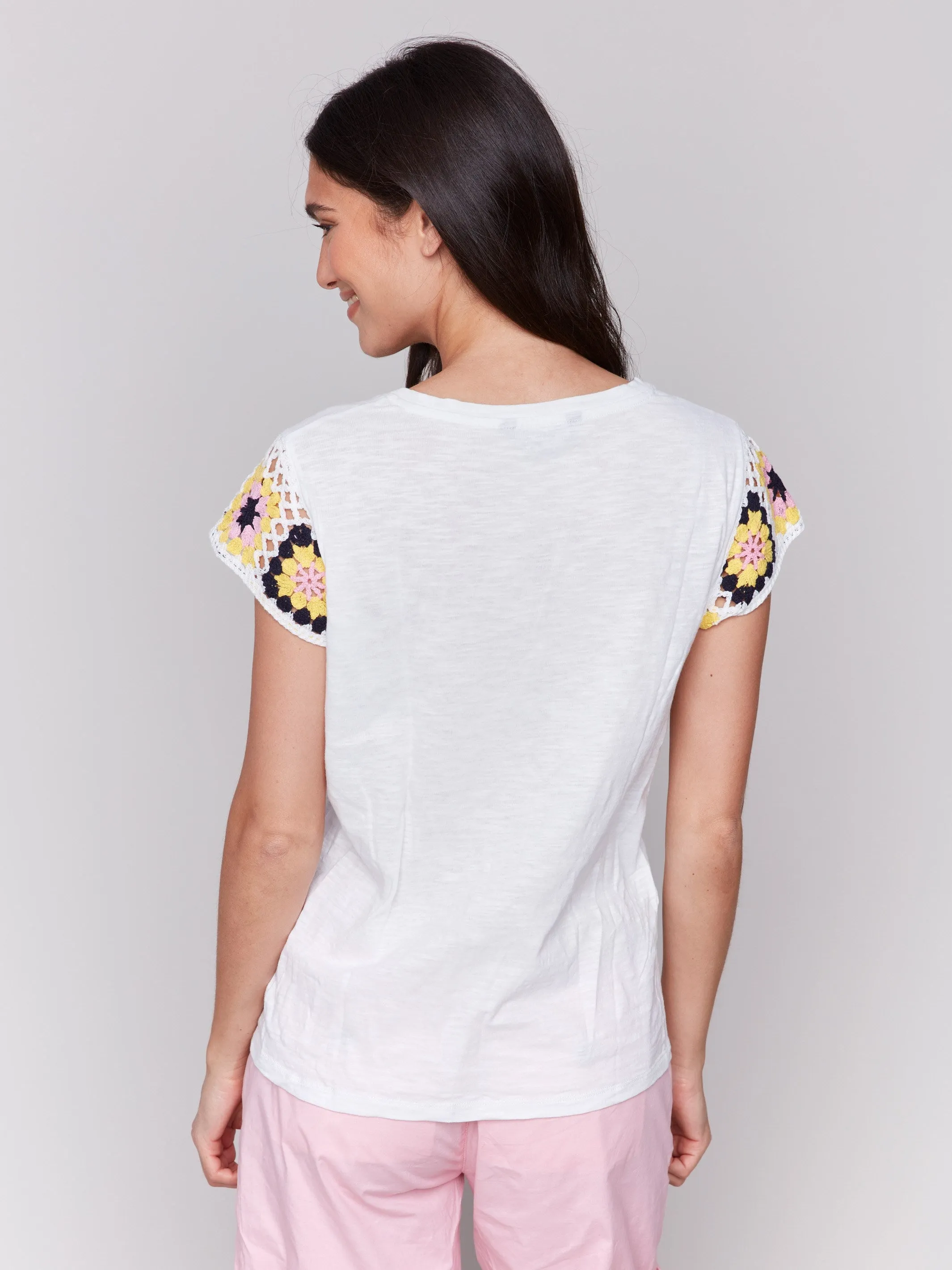Crochet Cap Sleeve Cotton T-Shirt - White sold by Charlie B product image thumbnail 4