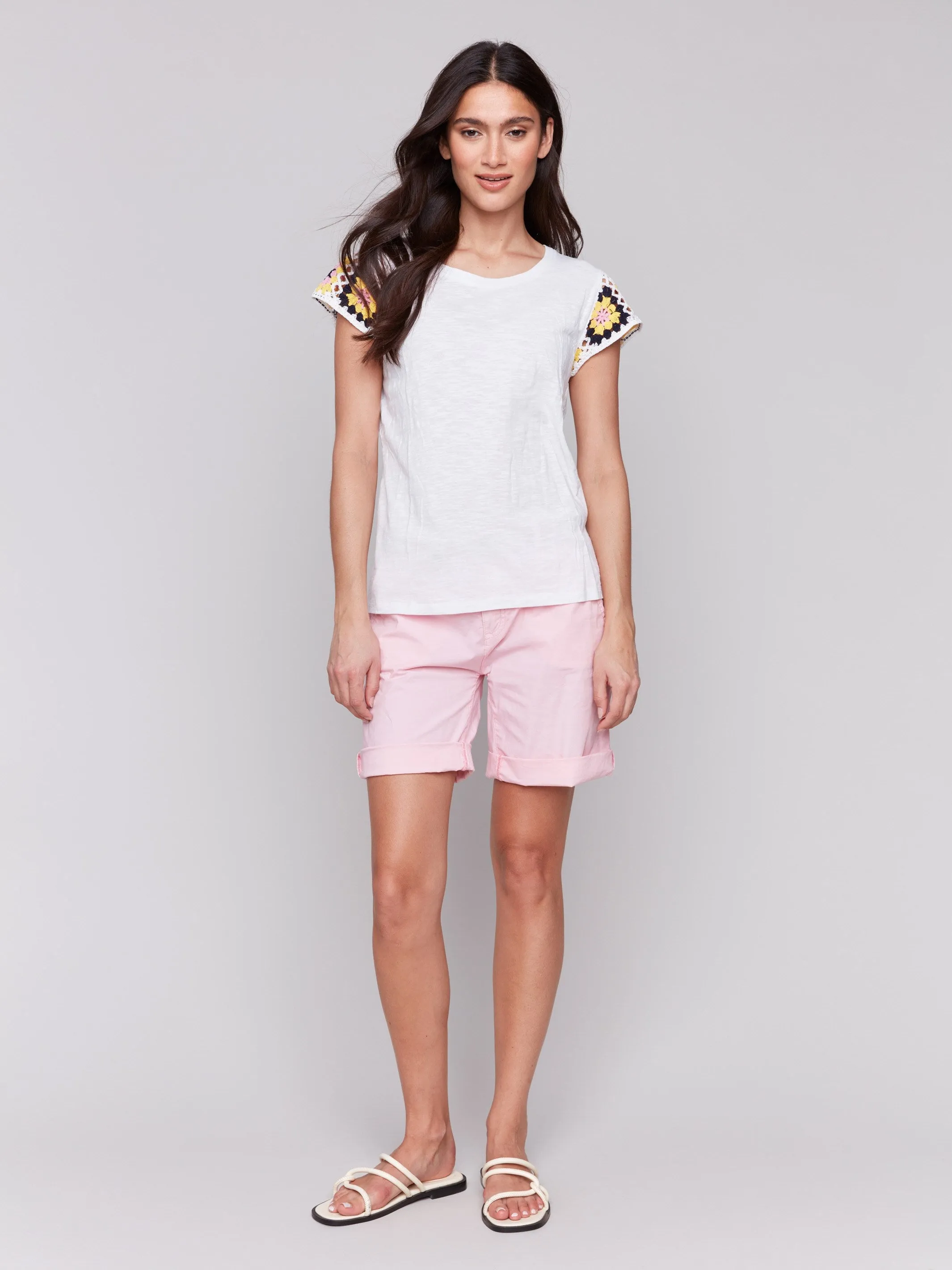 Crochet Cap Sleeve Cotton T-Shirt - White sold by Charlie B product image thumbnail 3