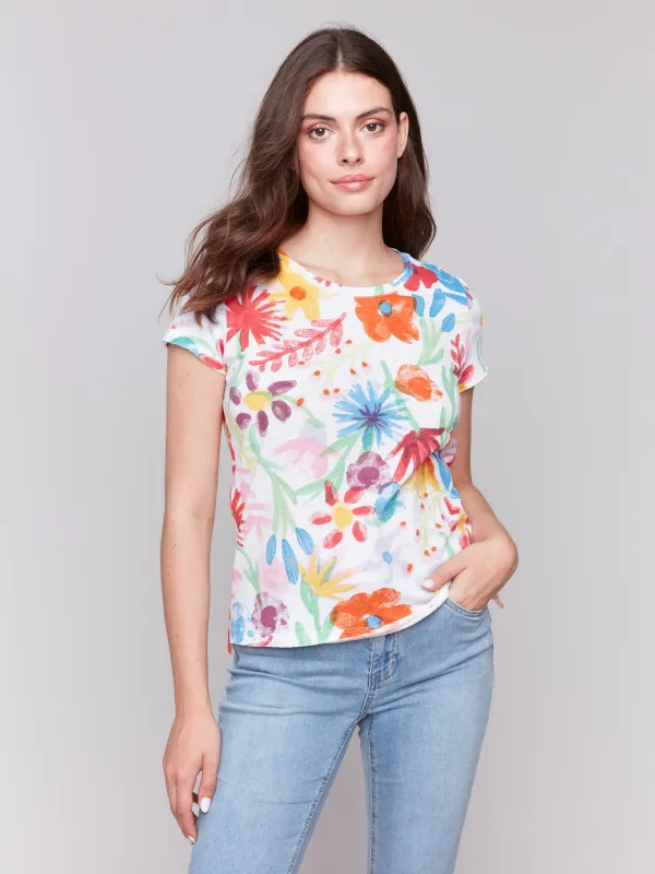 Printed Organic Cotton Slub T-Shirt - Wildflowers sold by Charlie B