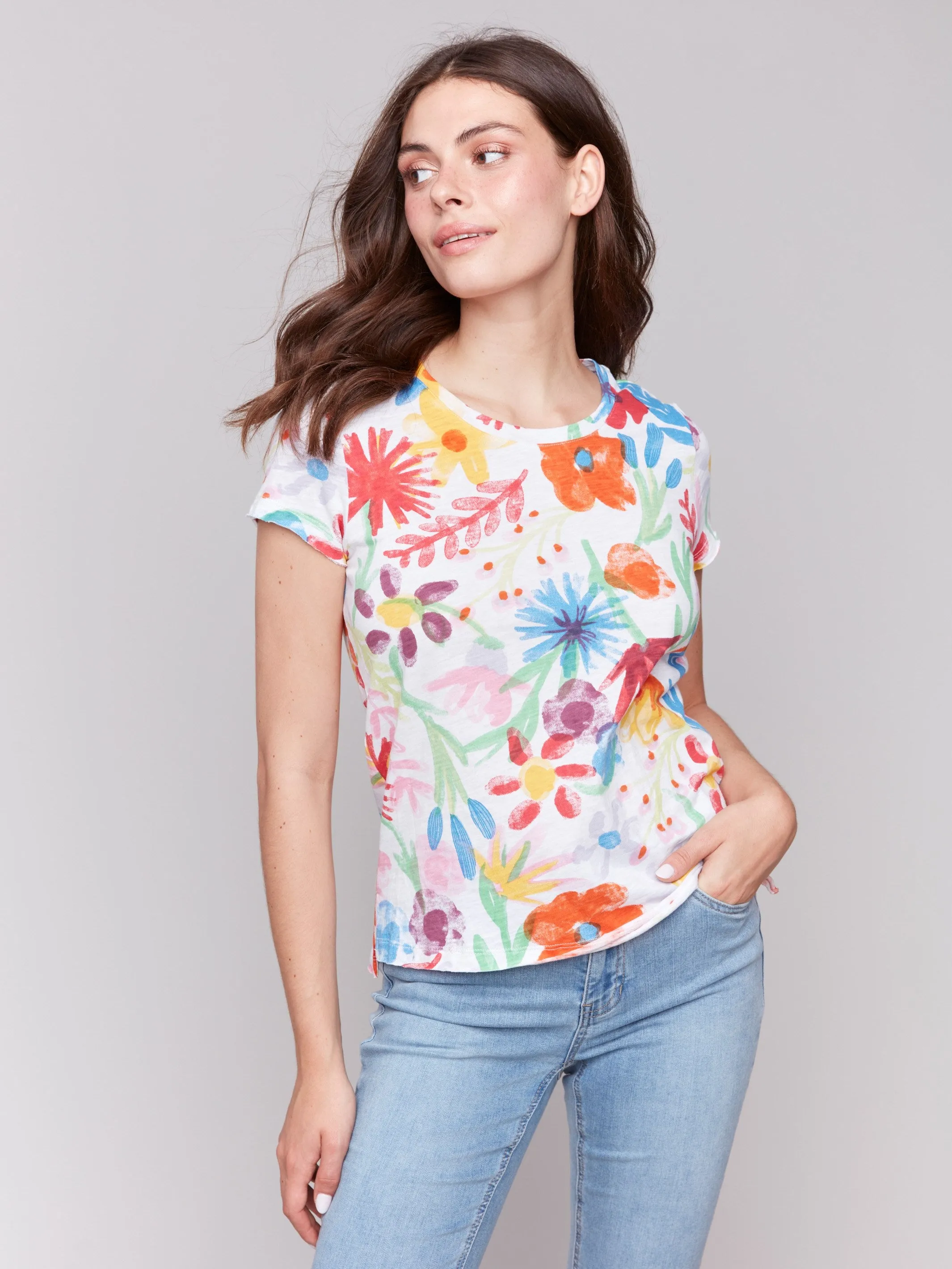 Printed Organic Cotton Slub T-Shirt - Wildflowers sold by Charlie B product image thumbnail 5