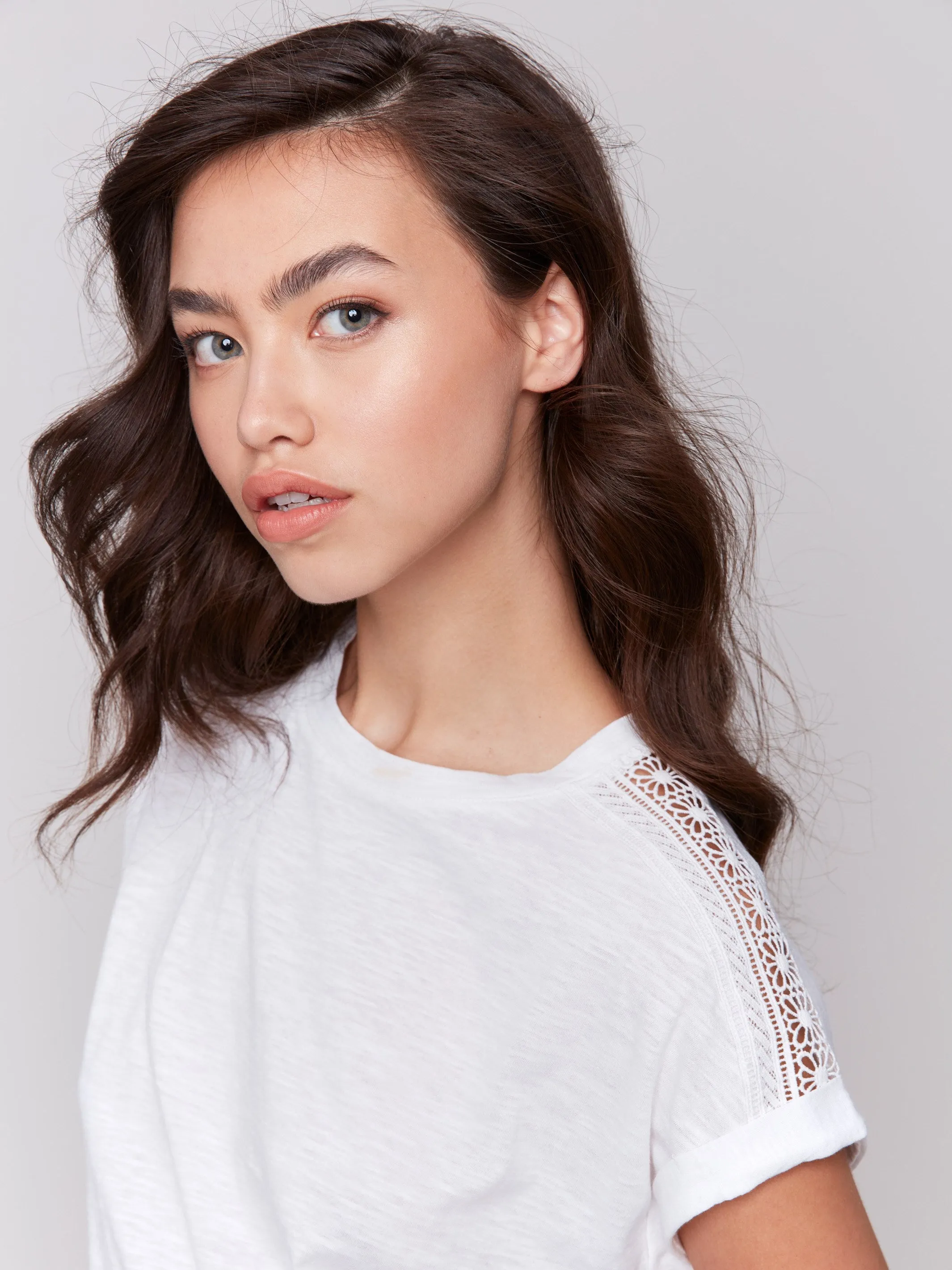 Drop Shoulder T-Shirt with Lace Detail - White sold by Charlie B product image thumbnail 2