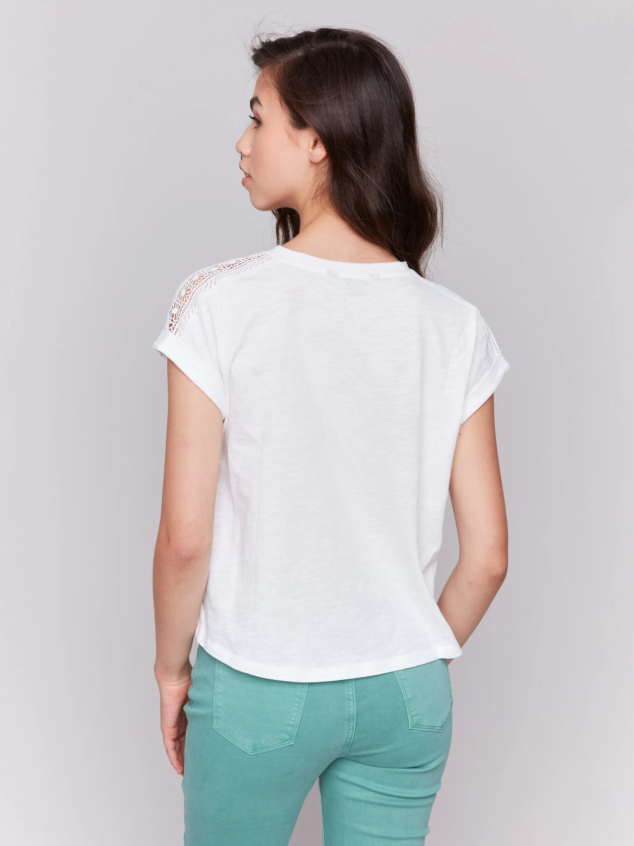 Drop Shoulder T-Shirt with Lace Detail - White sold by Charlie B product image thumbnail 4