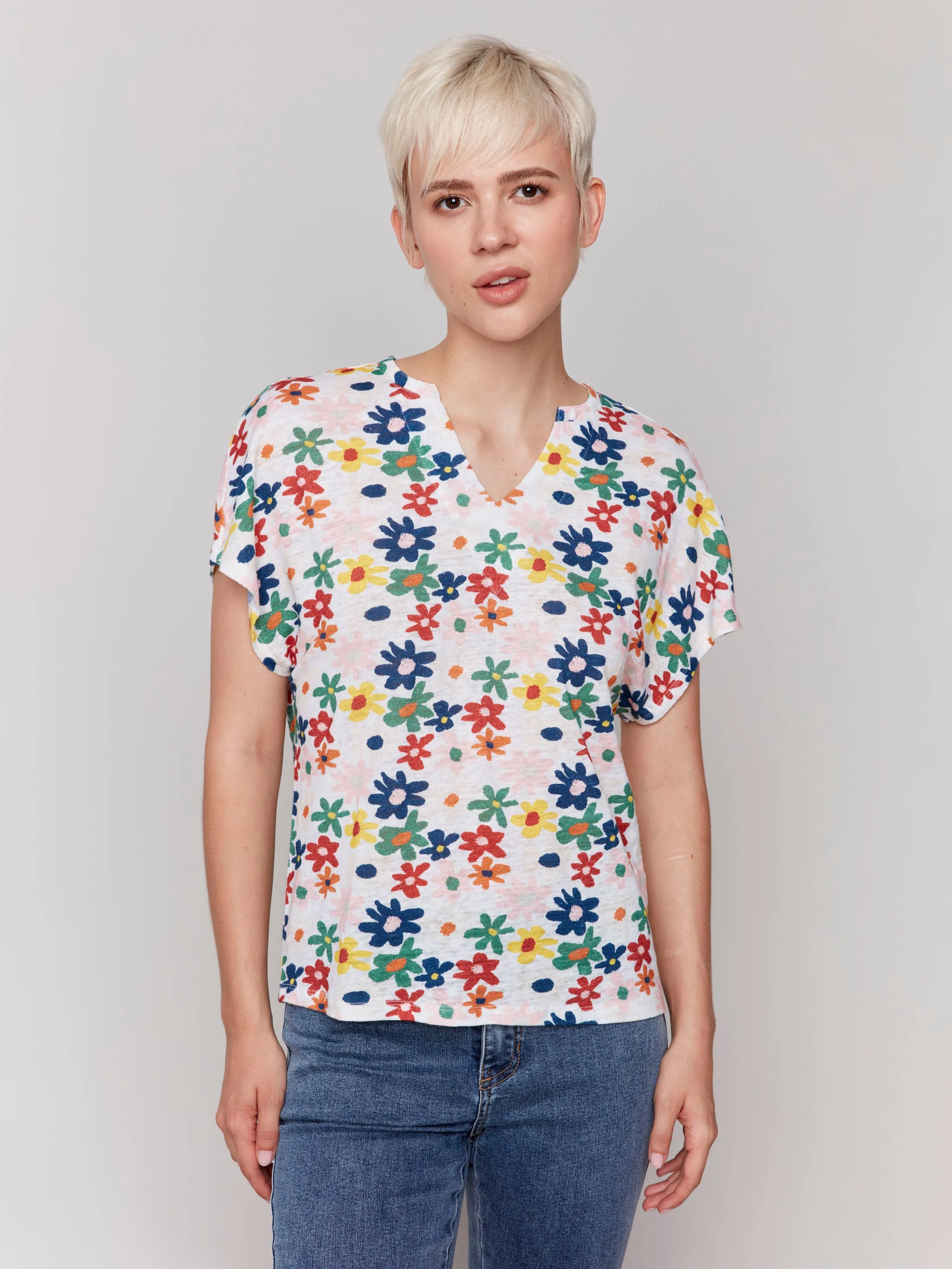 Printed Short Sleeve Dolman Top - Daisies sold by Charlie B product image thumbnail 5