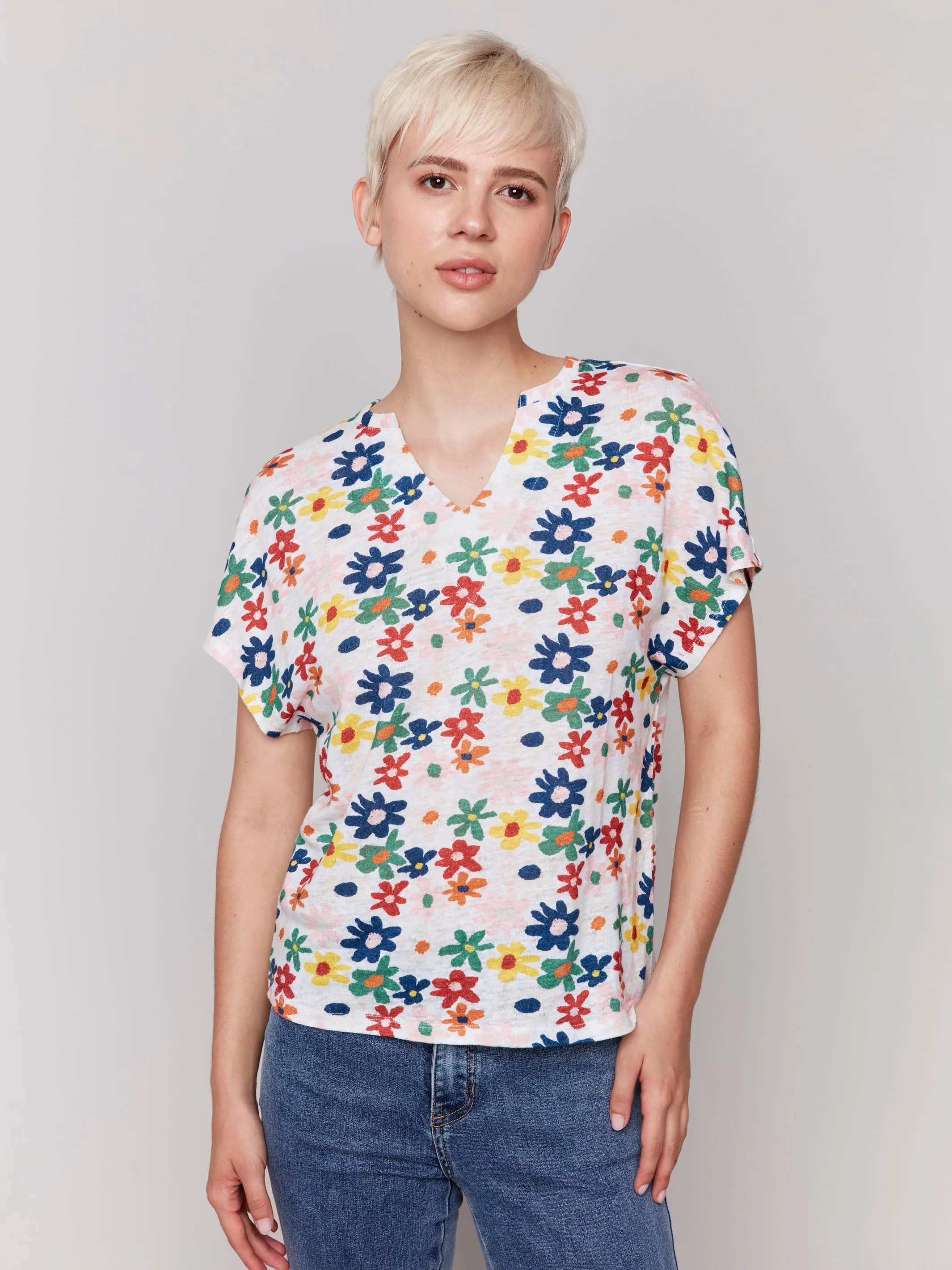 Printed Short Sleeve Dolman Top - Daisies sold by Charlie B