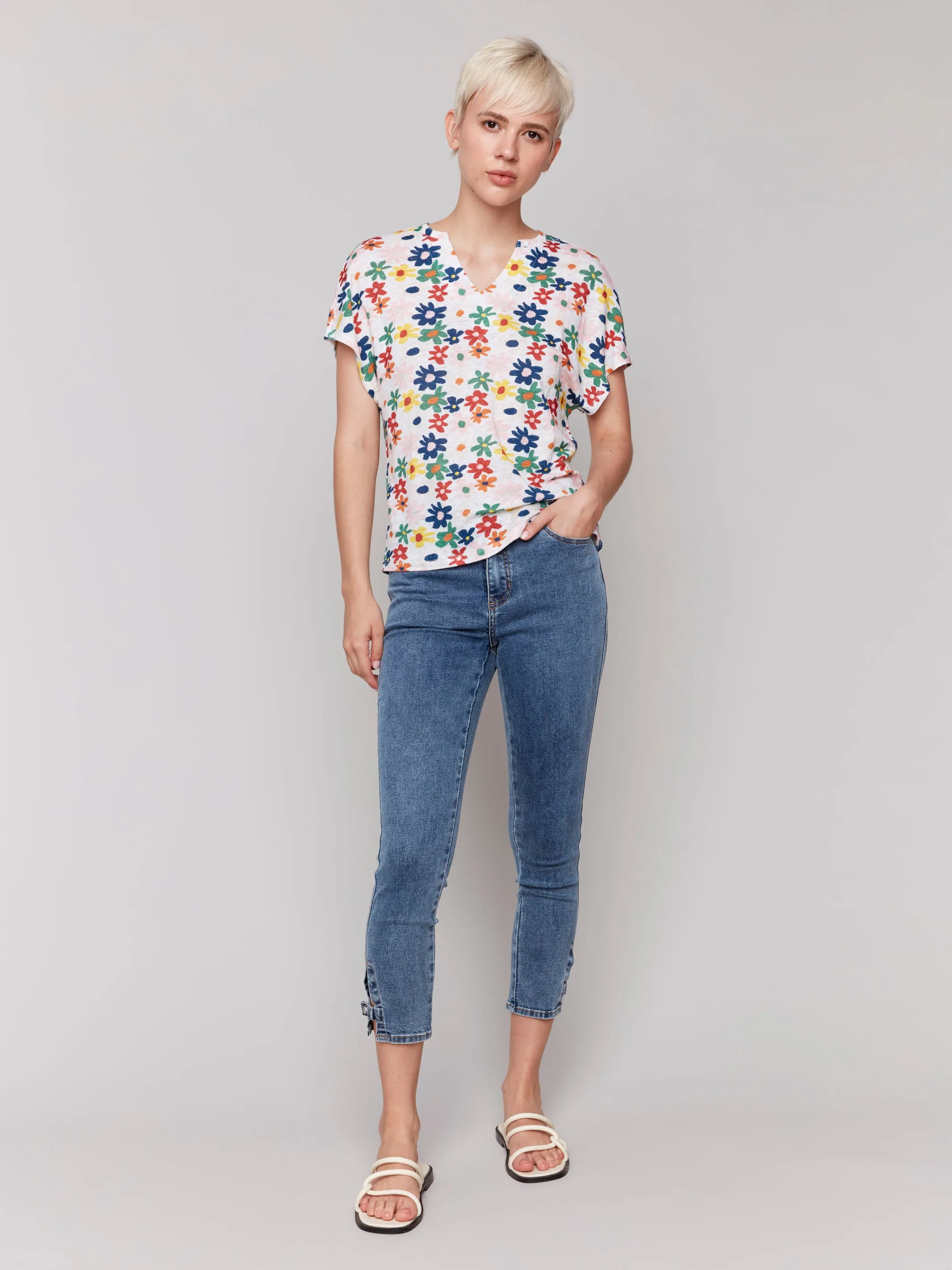 Printed Short Sleeve Dolman Top - Daisies sold by Charlie B product image thumbnail 3