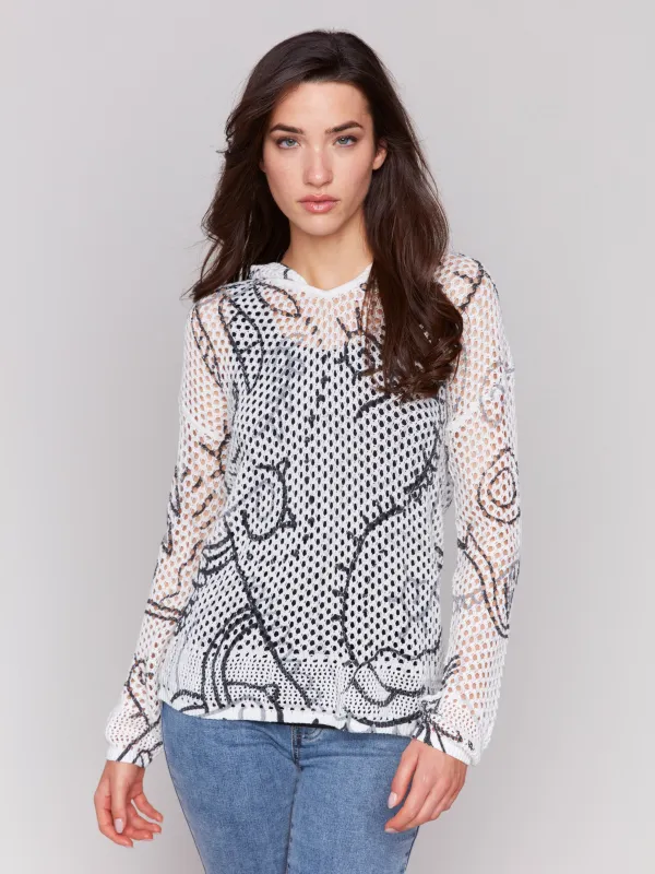 Printed Fishnet Crochet Hoodie Sweater - Pepper sold by Charlie B