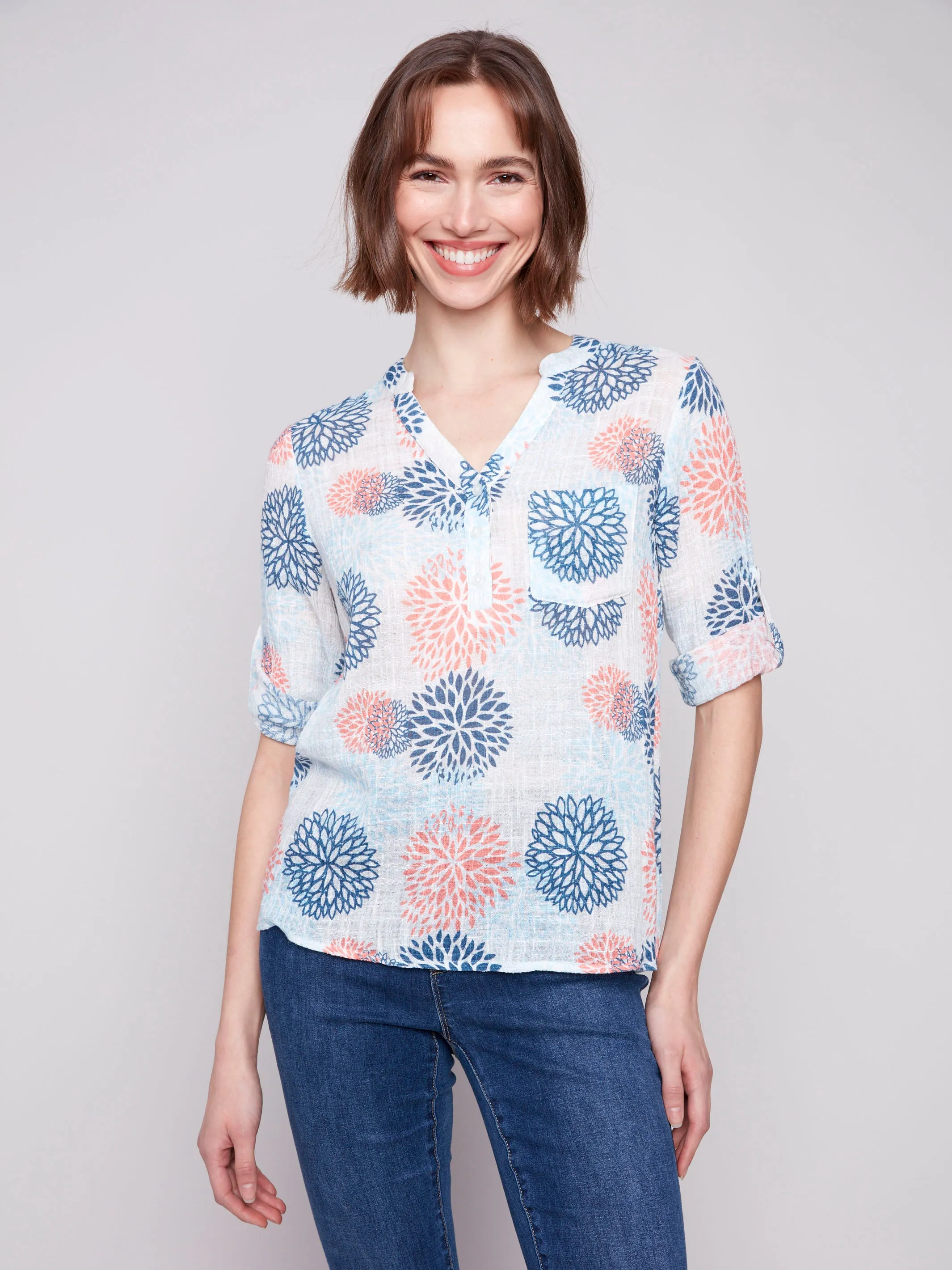 Printed Cotton Gauze Half-Button Blouse - Jasmine sold by Charlie B product image thumbnail 3