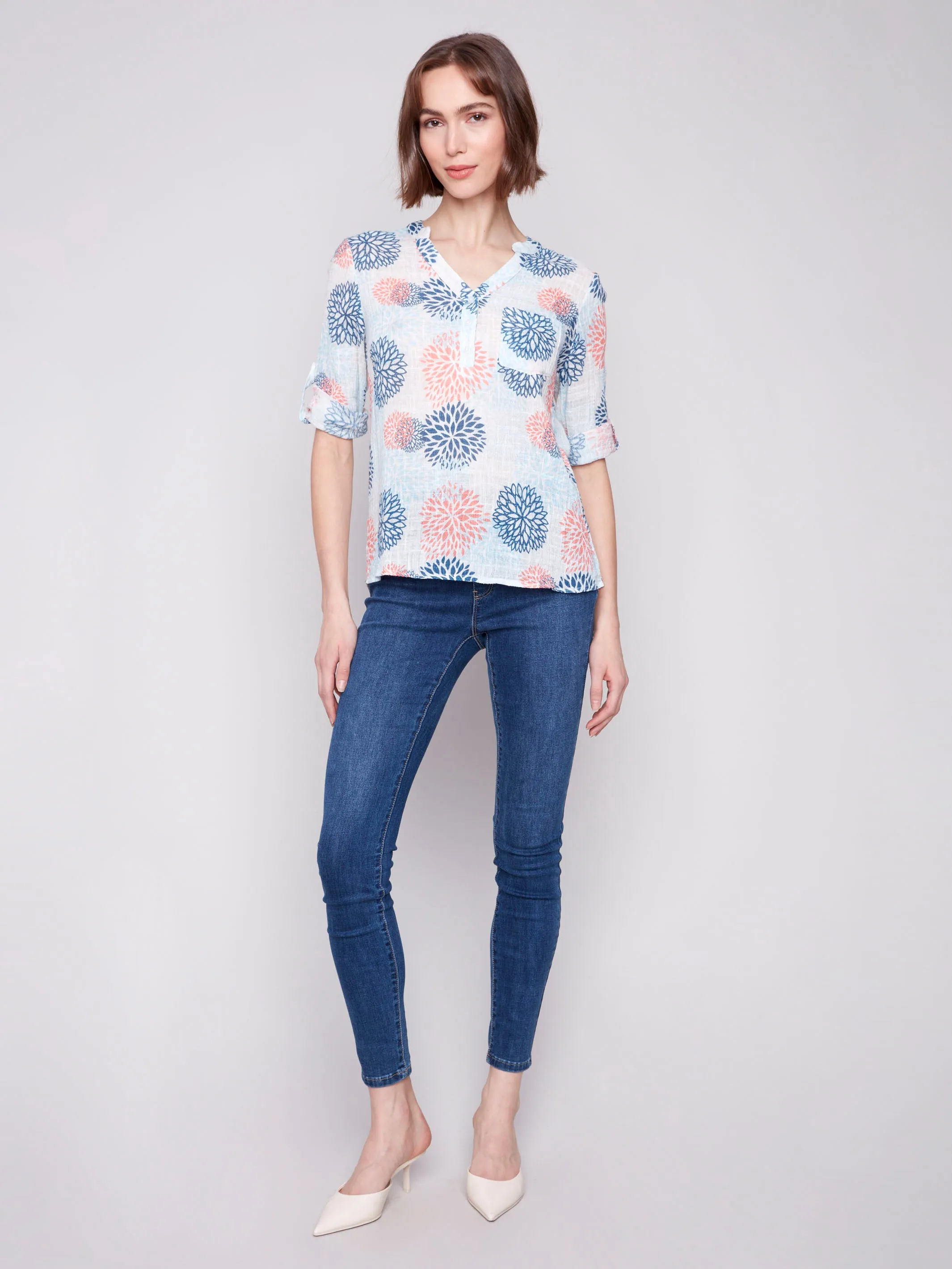Printed Cotton Gauze Half-Button Blouse - Jasmine sold by Charlie B product image thumbnail 5
