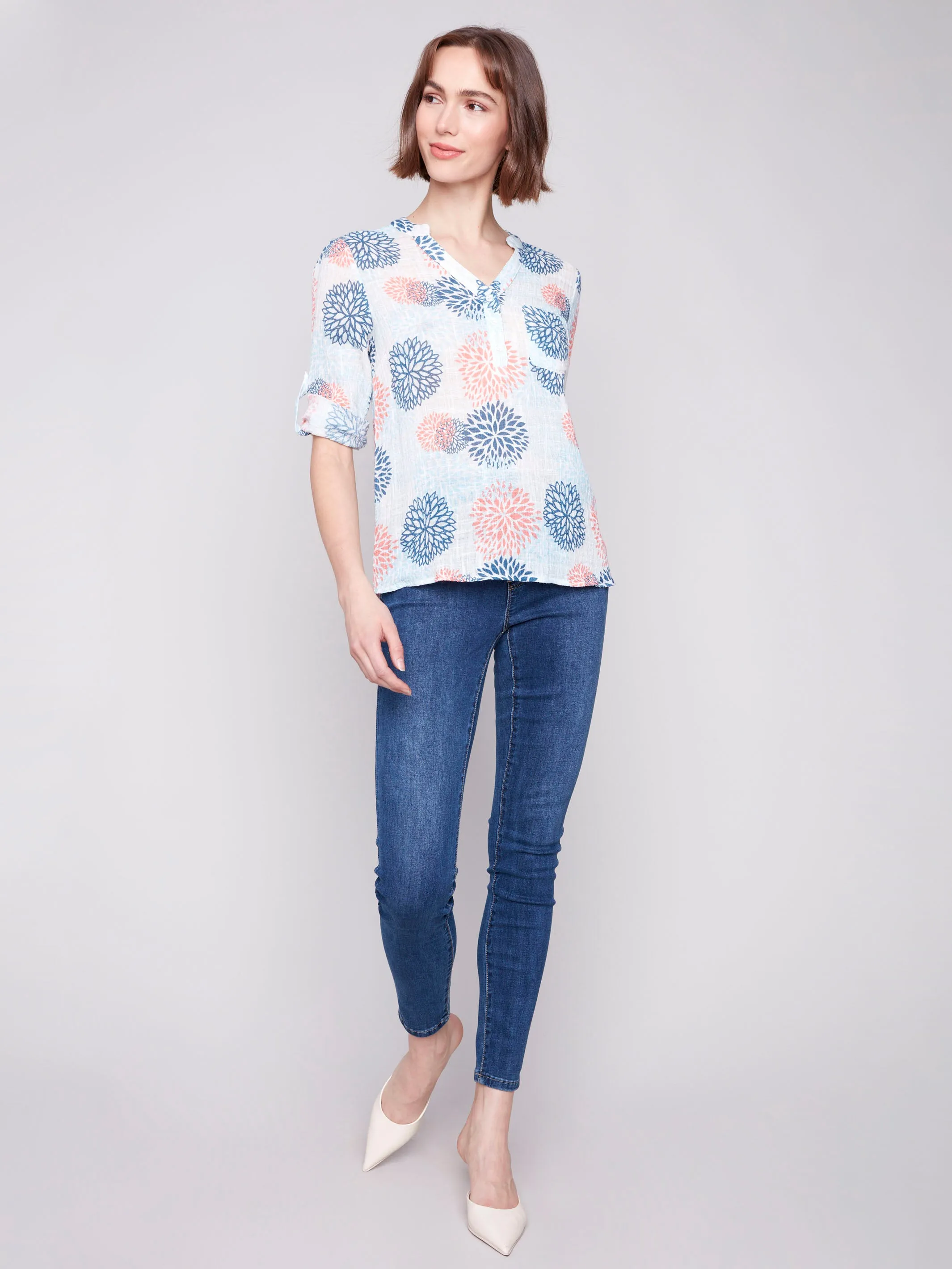 Printed Cotton Gauze Half-Button Blouse - Jasmine sold by Charlie B product image thumbnail 2