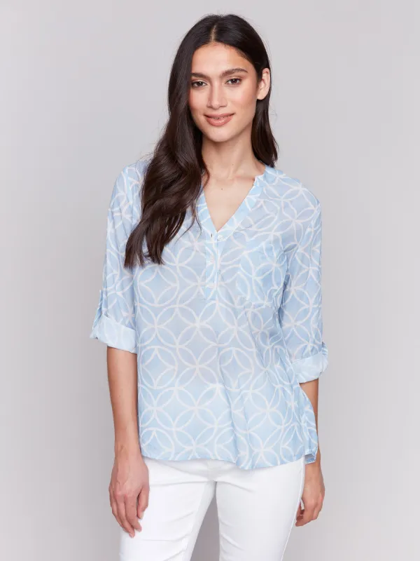 Printed Viscose Half-Button Blouse - Bluebell sold by Charlie B
