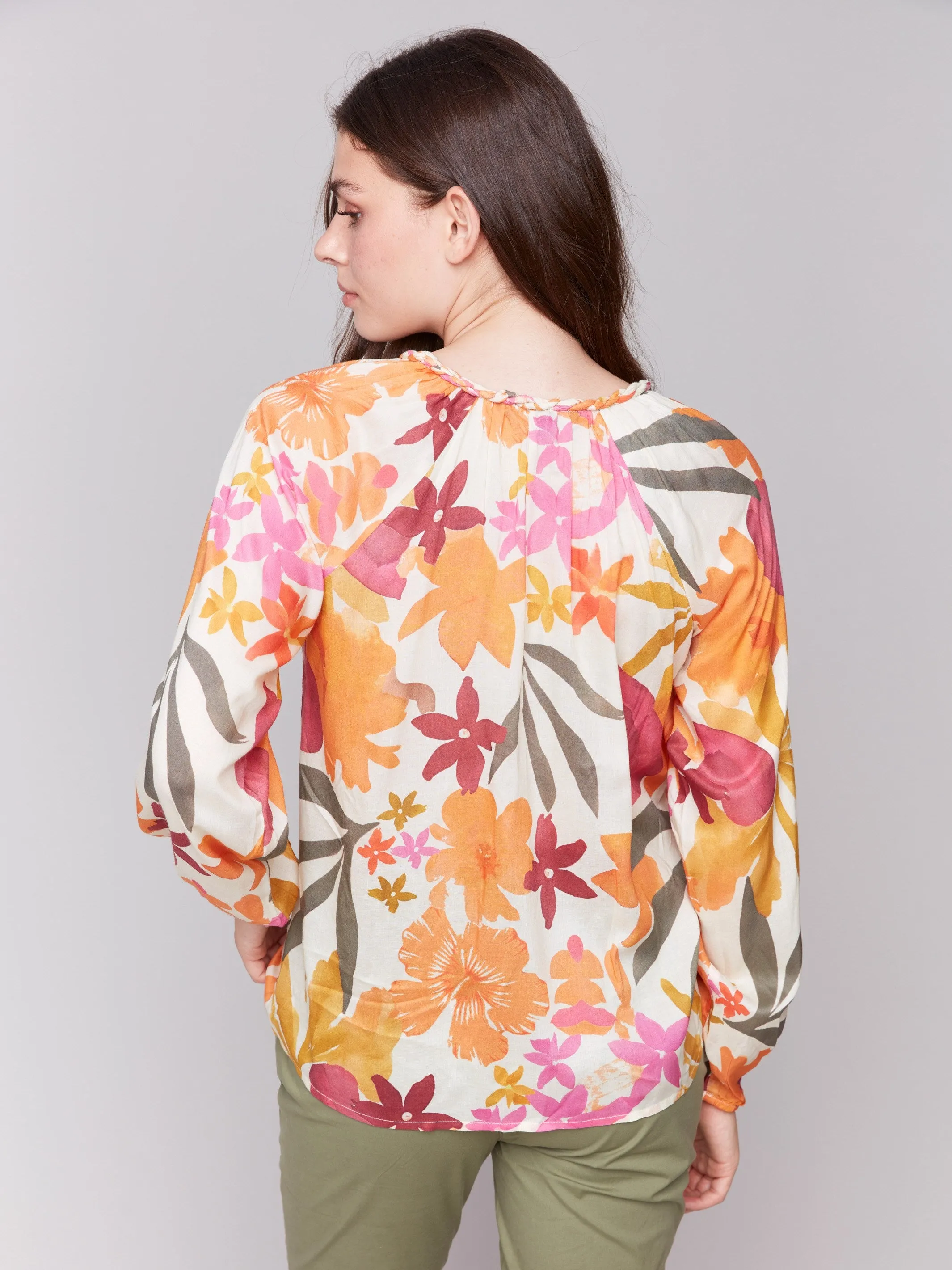 Printed Viscose Long Sleeve Popover Blouse - Bouquet sold by Charlie B product image thumbnail 5