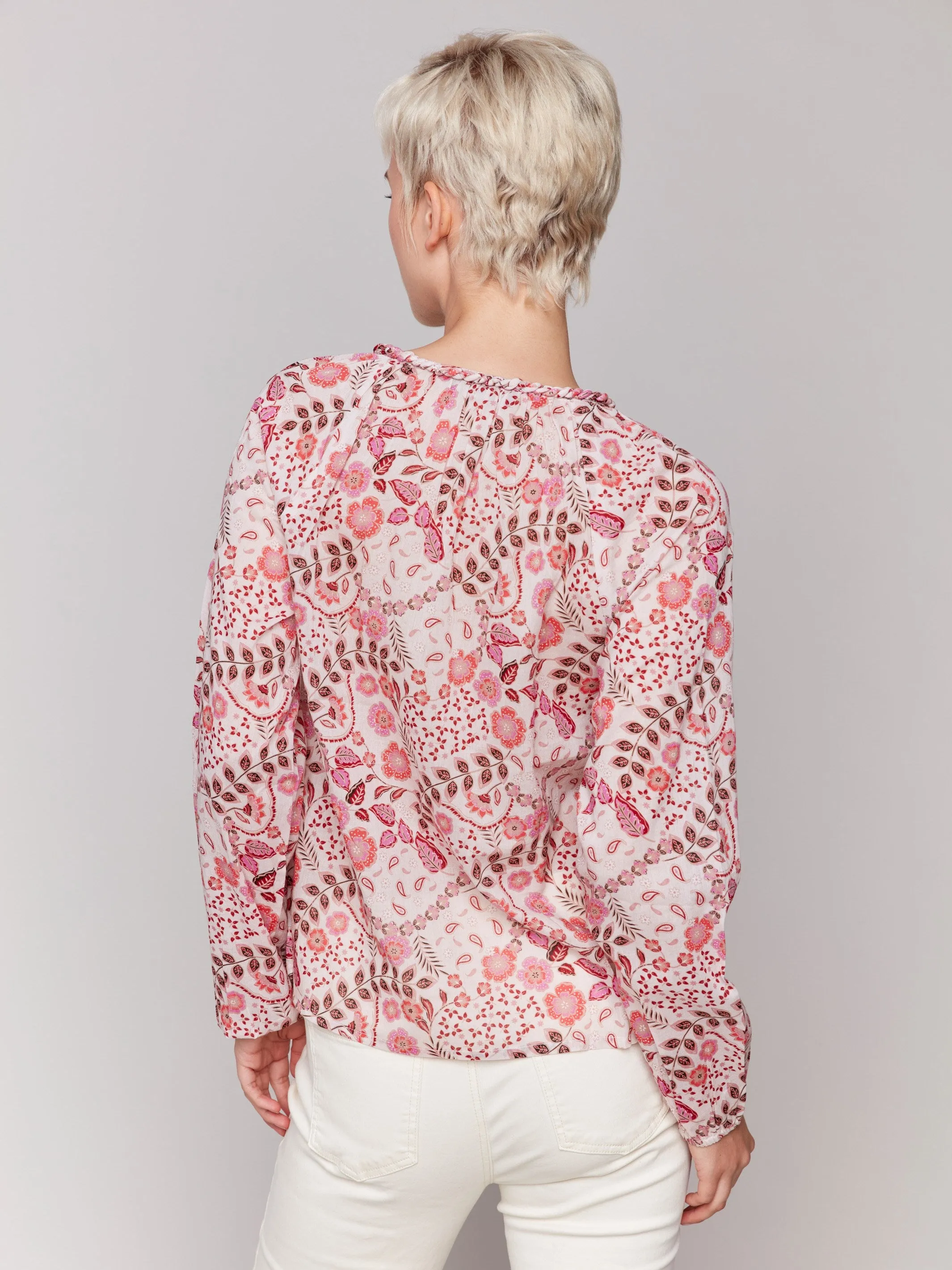 Printed Cotton Long Sleeve Popover Blouse - Ditsy sold by Charlie B product image thumbnail 3