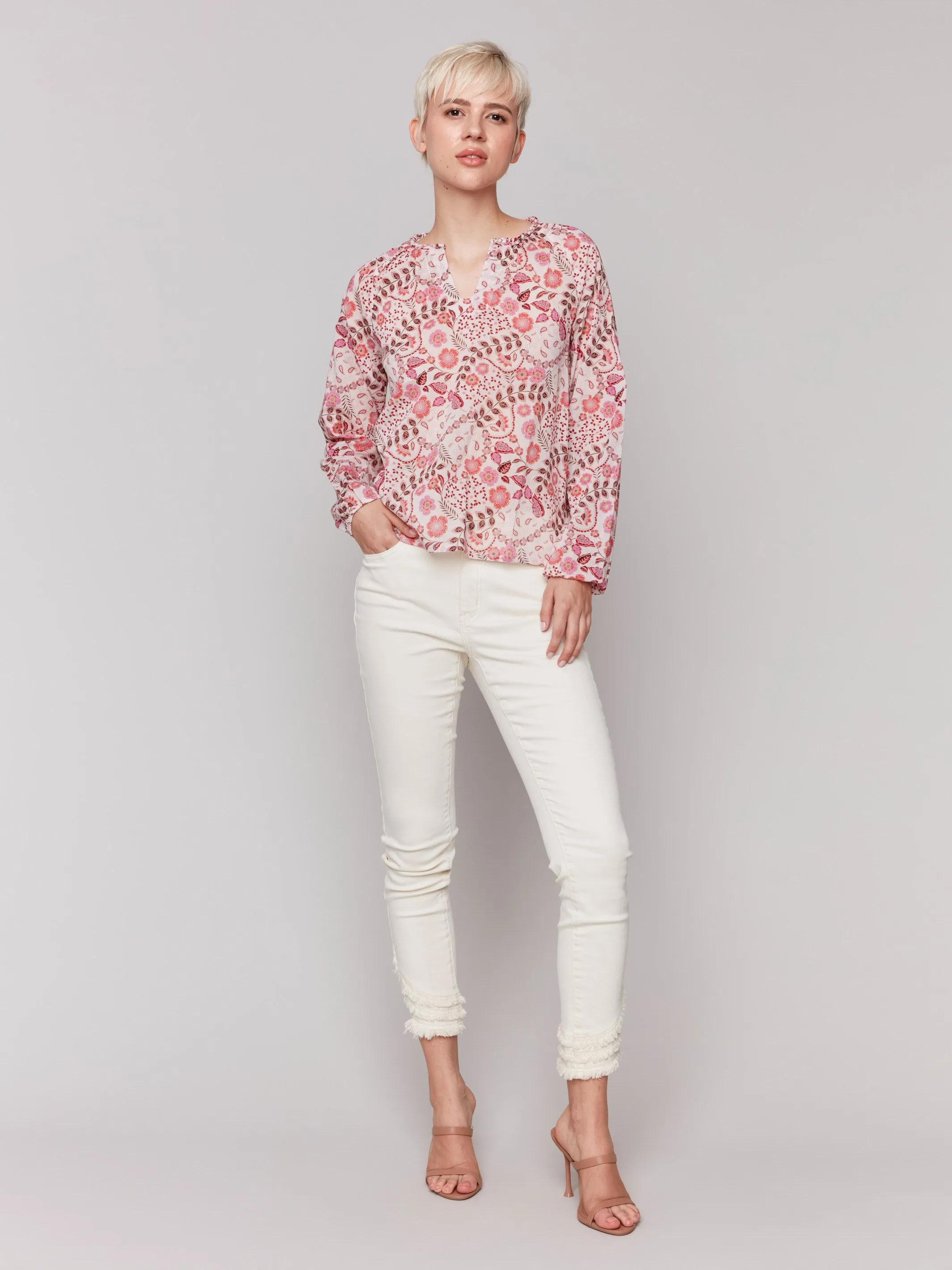 Printed Cotton Long Sleeve Popover Blouse - Ditsy sold by Charlie B product image thumbnail 2