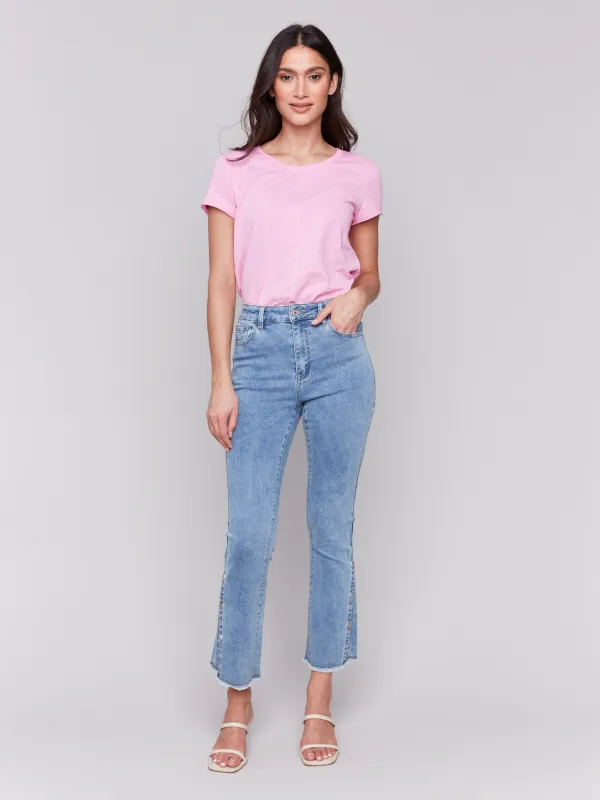 Bootcut Jeans with Side Snap Detail - Light Blue sold by Charlie B