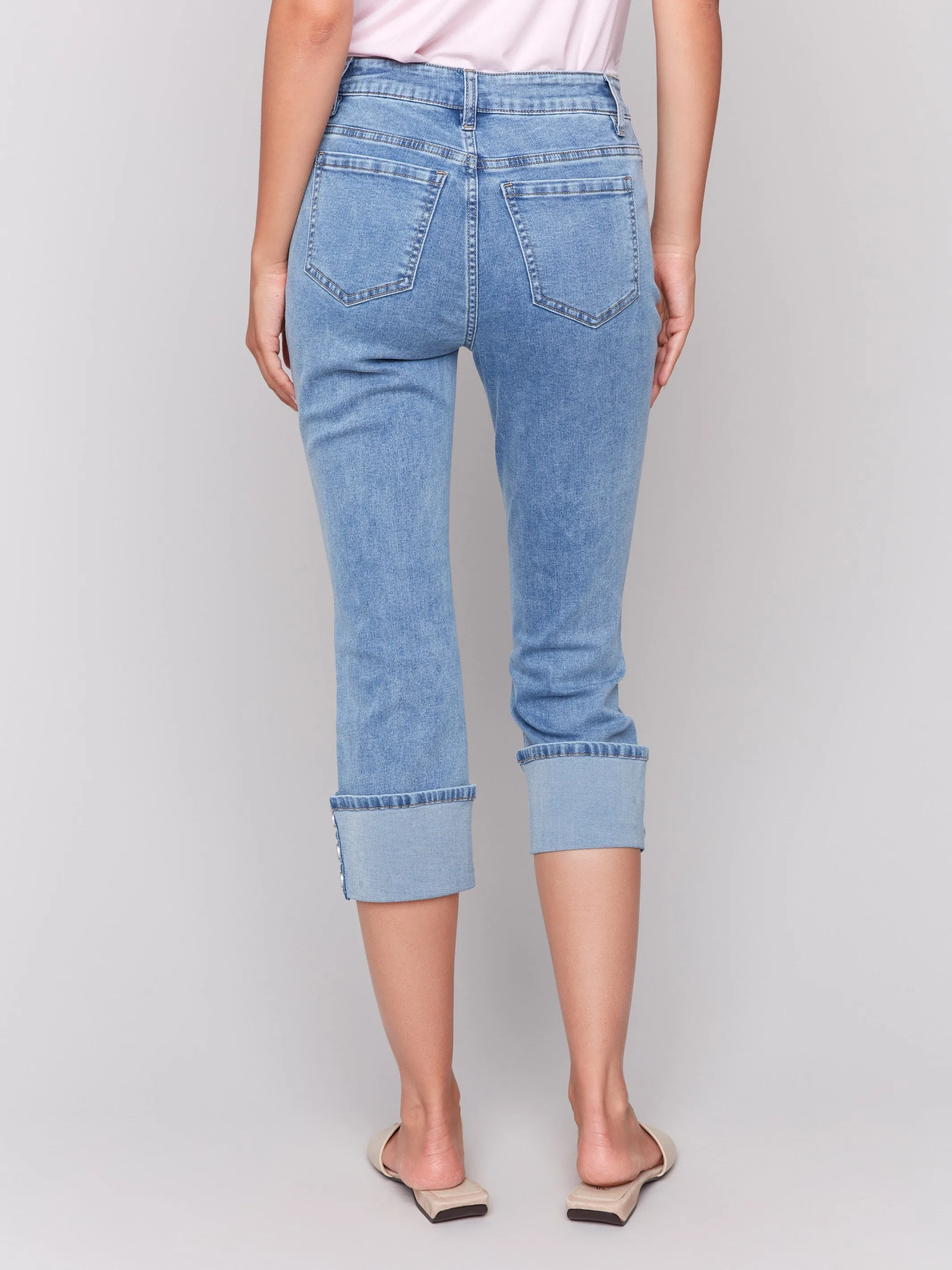 Cropped Jeans with Snap Button Cuff Detail - Light Blue sold by Charlie B product image thumbnail 4