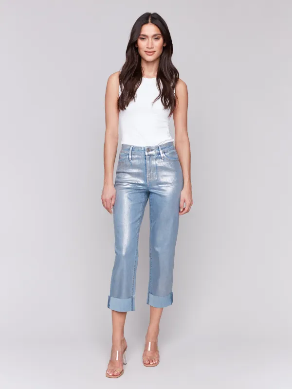 Foiled Straight Leg Jeans - Bleach Blue sold by Charlie B