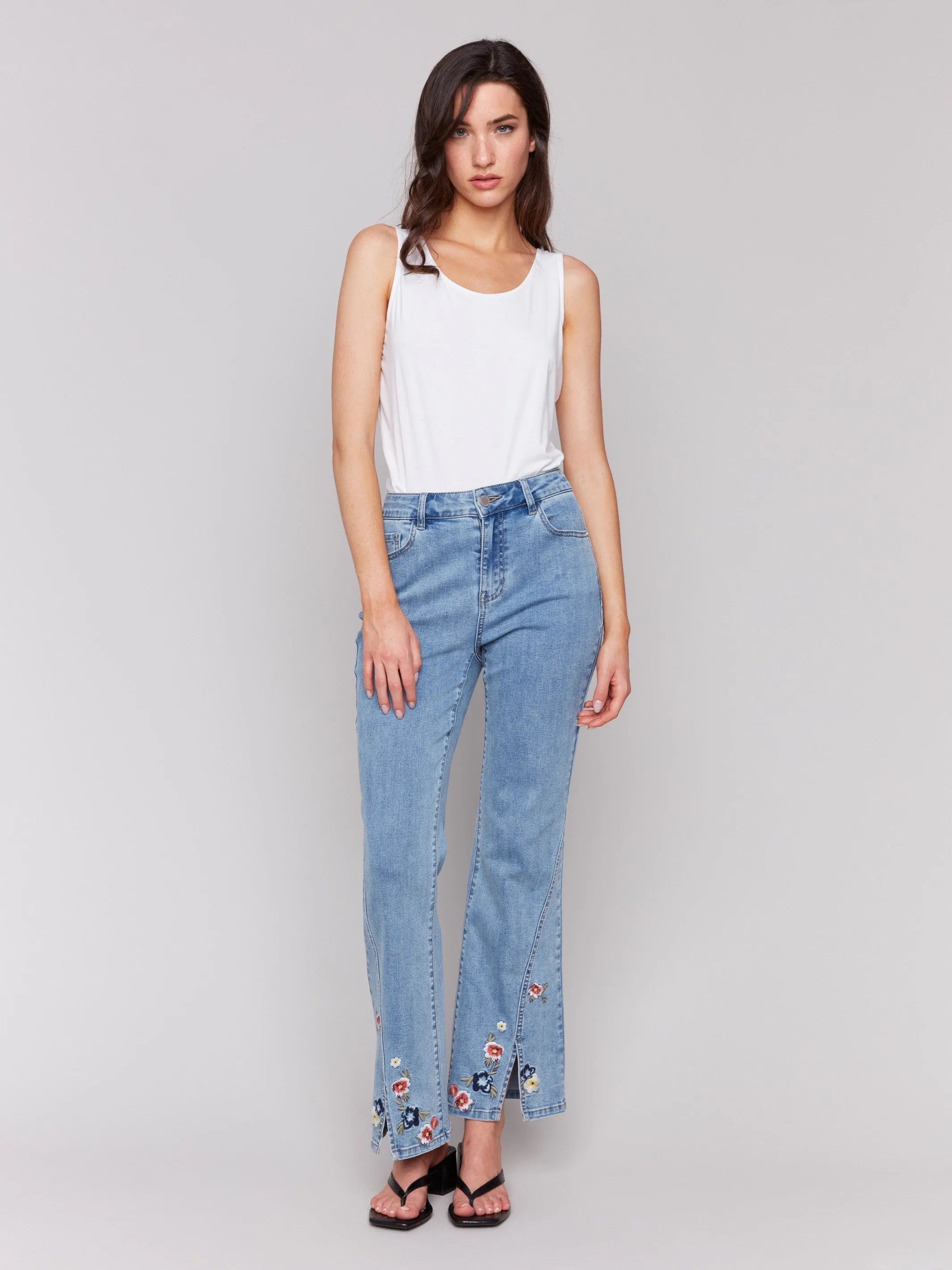 Floral Embroidered Bootcut Jeans - Light Blue sold by Charlie B
