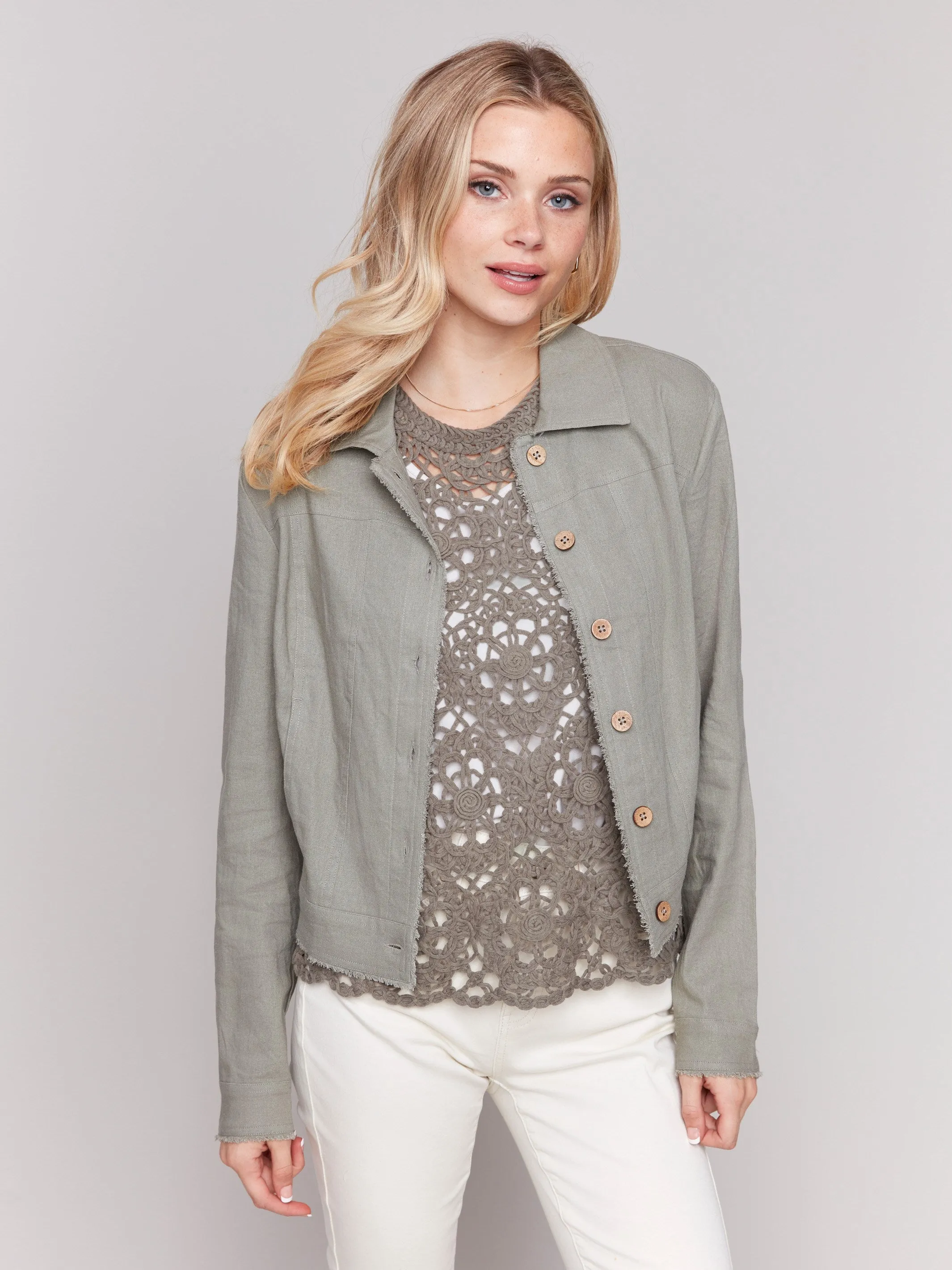 Linen Blend Jacket - Celadon sold by Charlie B product image thumbnail 4