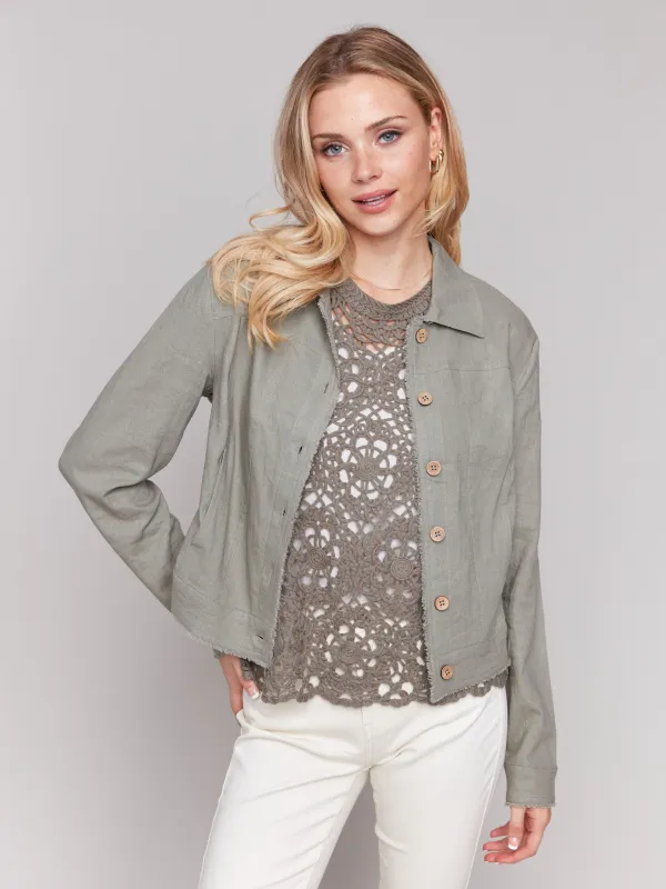 Linen Blend Jacket - Celadon sold by Charlie B