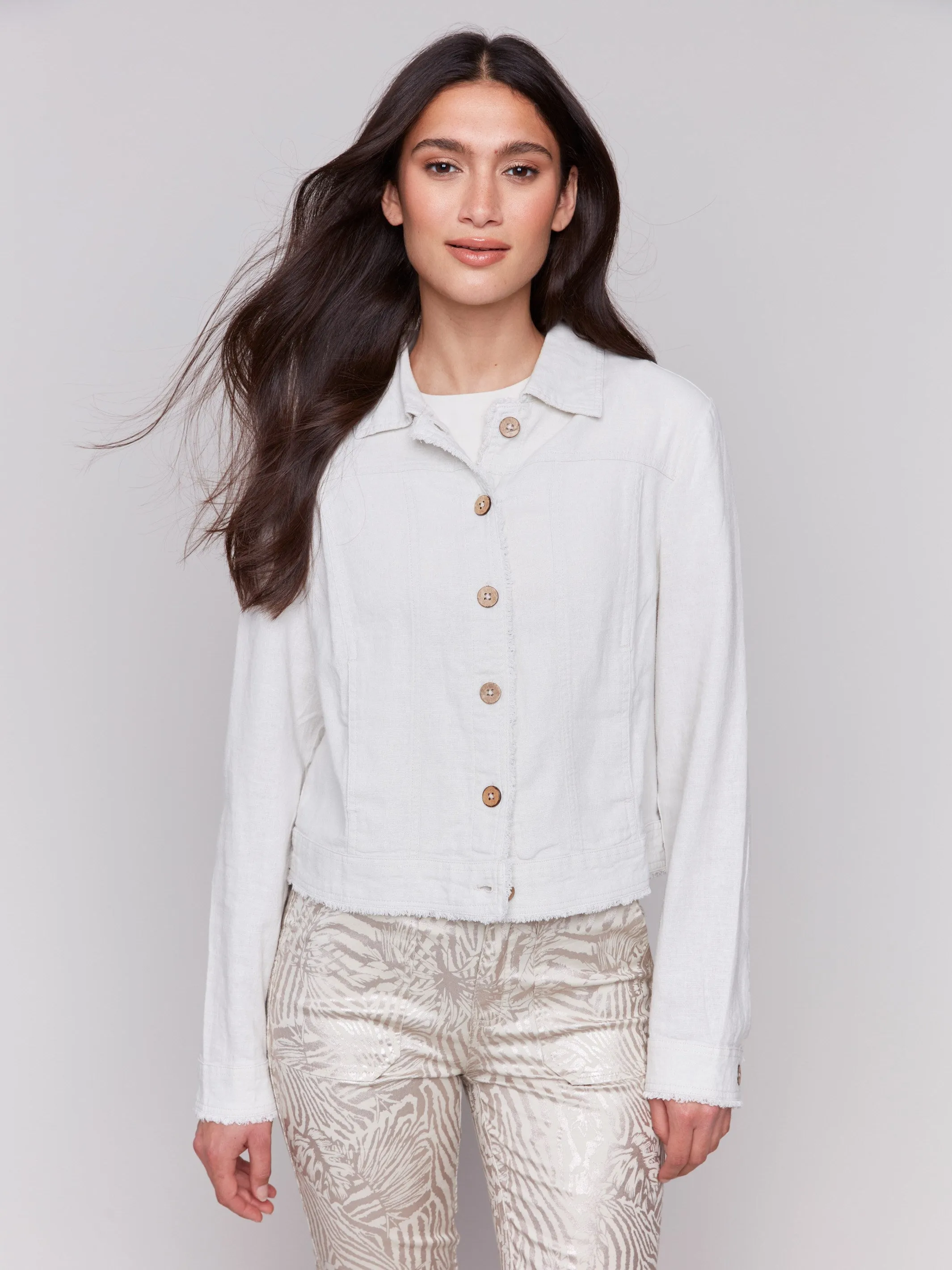 Linen Blend Jacket - Natural sold by Charlie B product image thumbnail 2