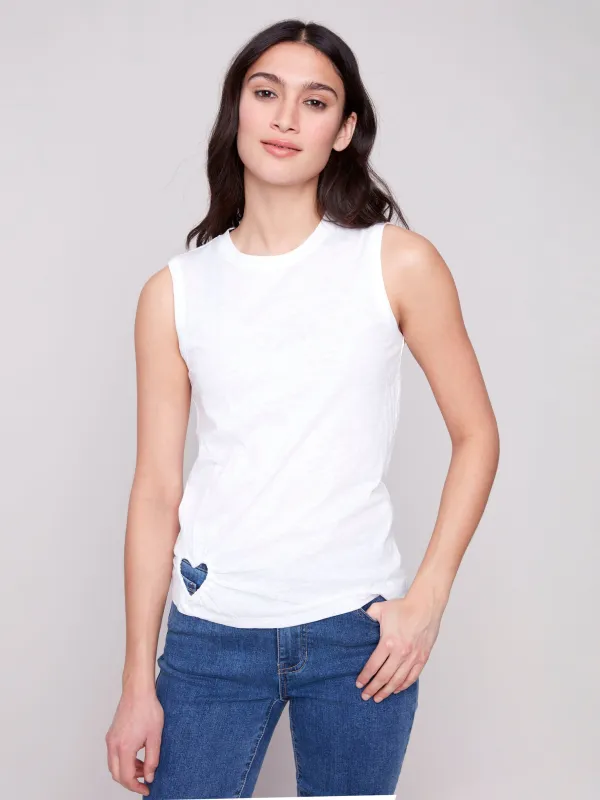 Organic Cotton Tank with Heart Cut - White sold by Charlie B
