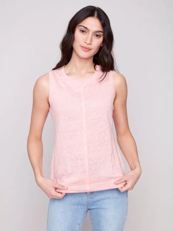 Linen Blend Sleeveless Top - Guava sold by Charlie B