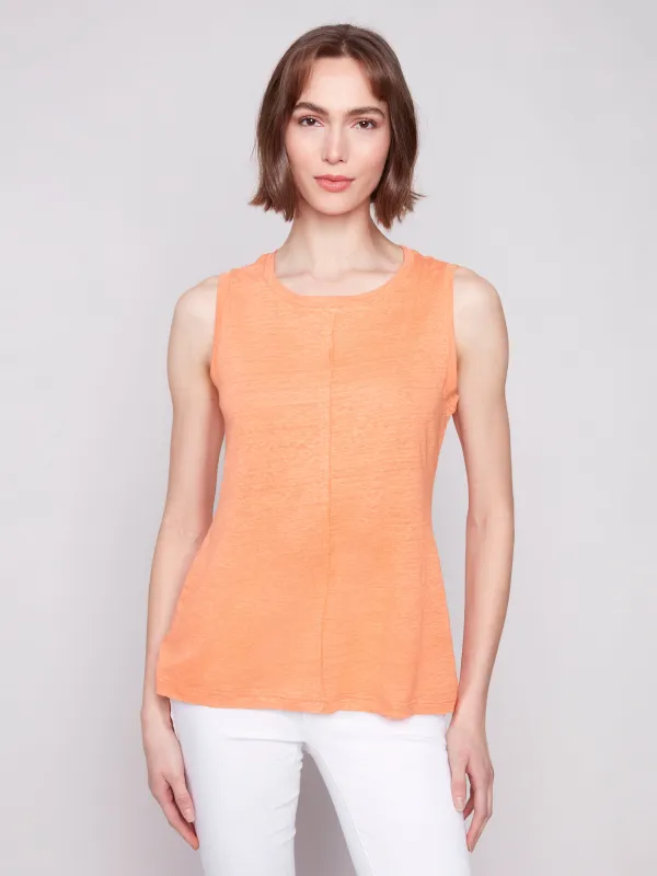 Linen Blend Sleeveless Top - Papaya sold by Charlie B