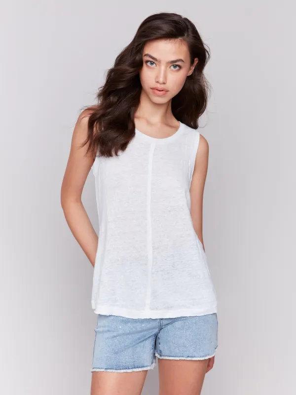 Linen Blend Sleeveless Top - White sold by Charlie B