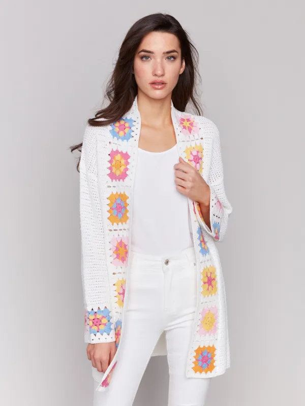 Cotton Crochet Border Cardigan - Natural sold by Charlie B