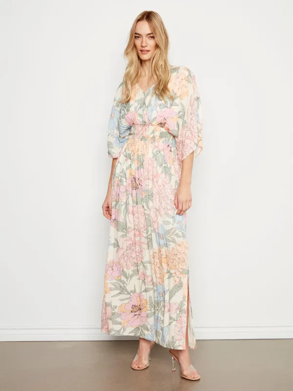 Printed Dolman Sleeve Maxi Dress with Side Slits - Dahlia sold by Charlie B