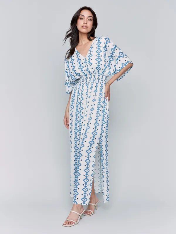 Printed Dolman Sleeve Maxi Dress with Side Slits - Geo sold by Charlie B