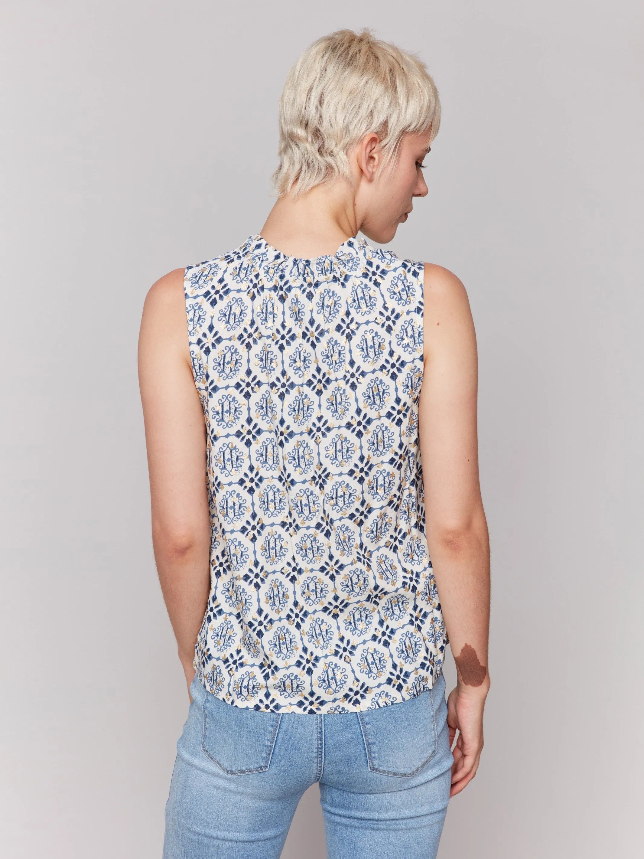 Printed Sleeveless Ruffle Neck Top - Ornament sold by Charlie B product image thumbnail 4
