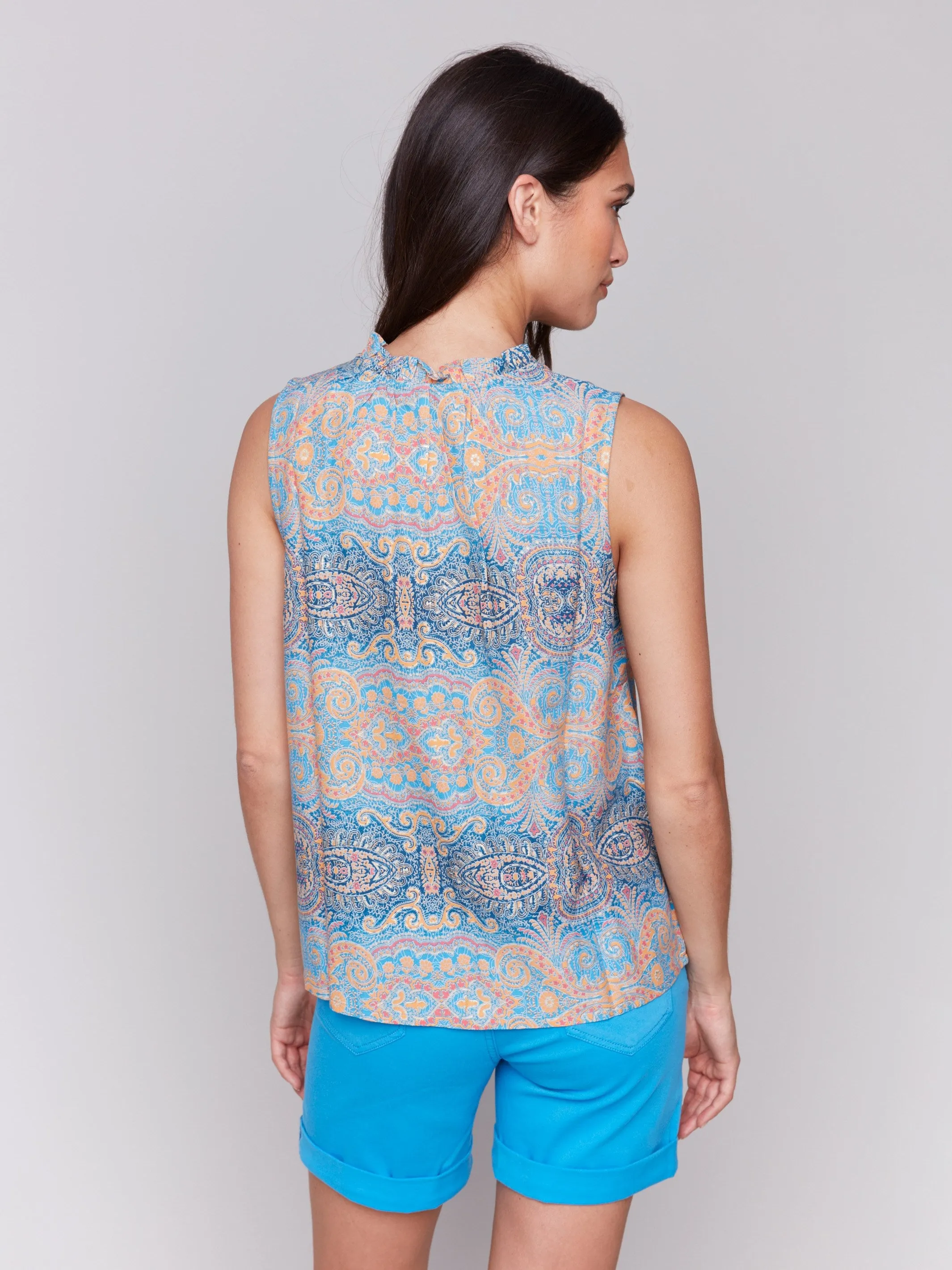 Printed Sleeveless Ruffle Neck Top - Papaya sold by Charlie B product image thumbnail 3