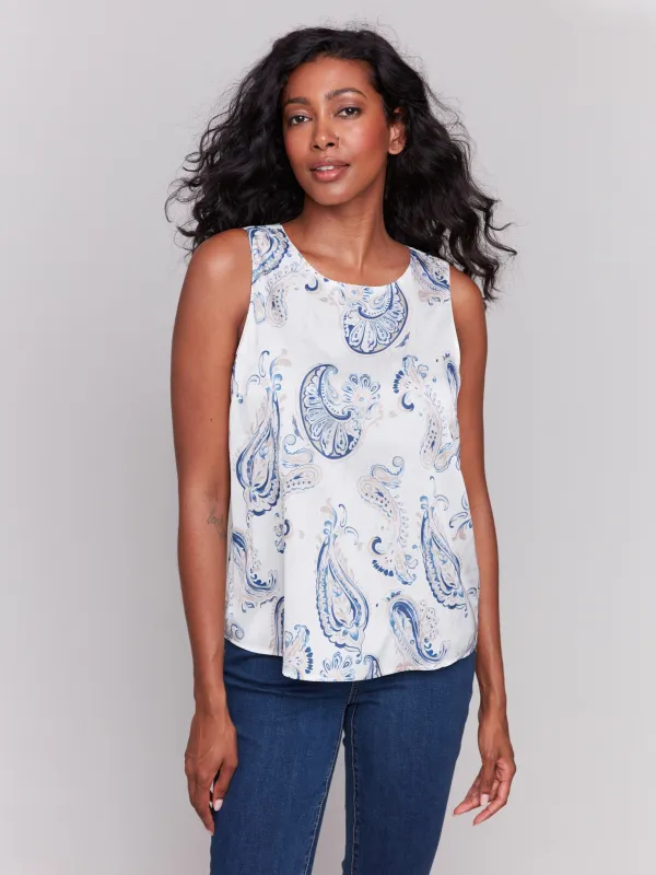 Printed Satin Sleeveless Top - Ivory sold by Charlie B