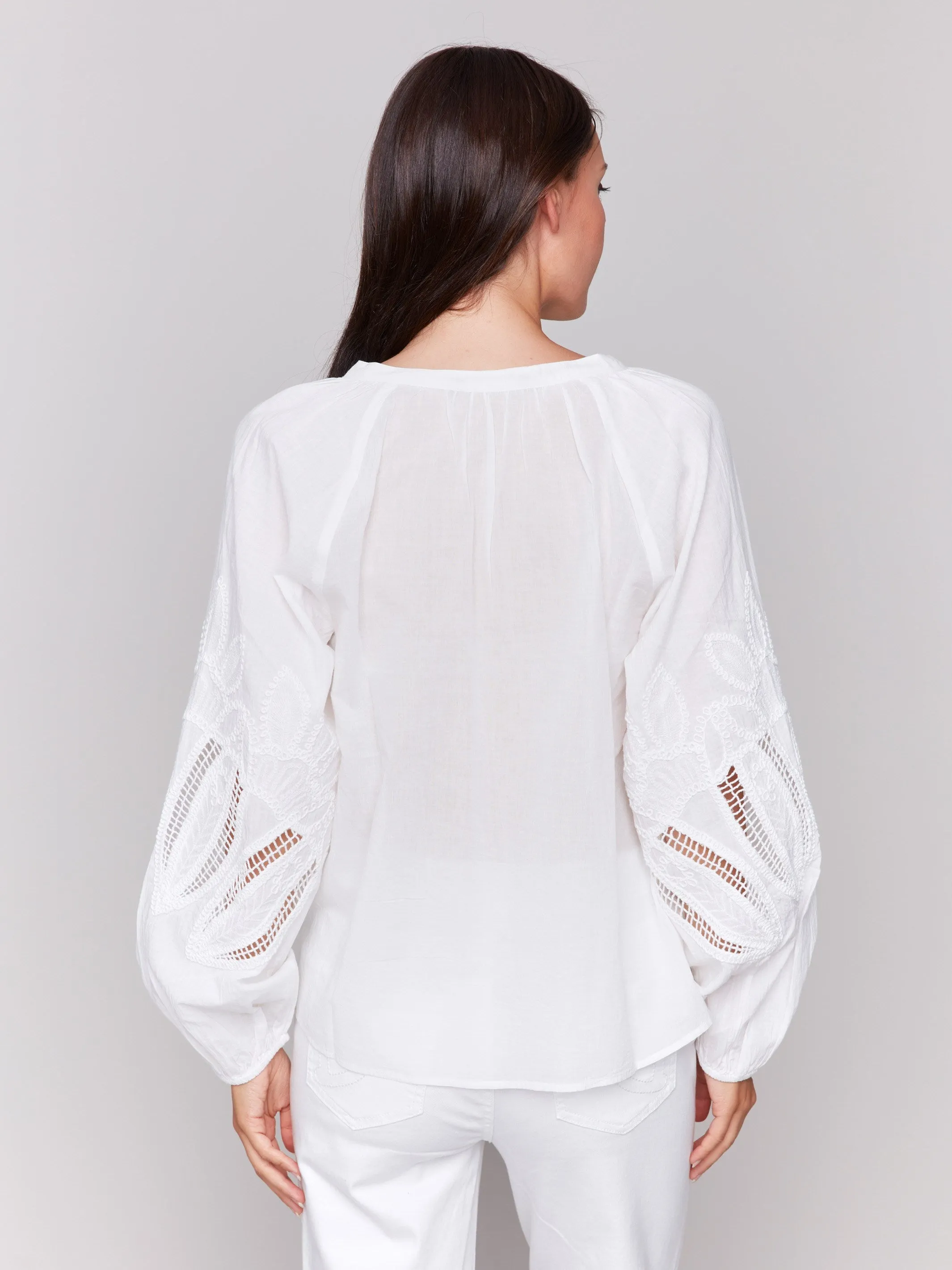Cotton Button-Front Blouse with Embroidery - White sold by Charlie B product image thumbnail 4