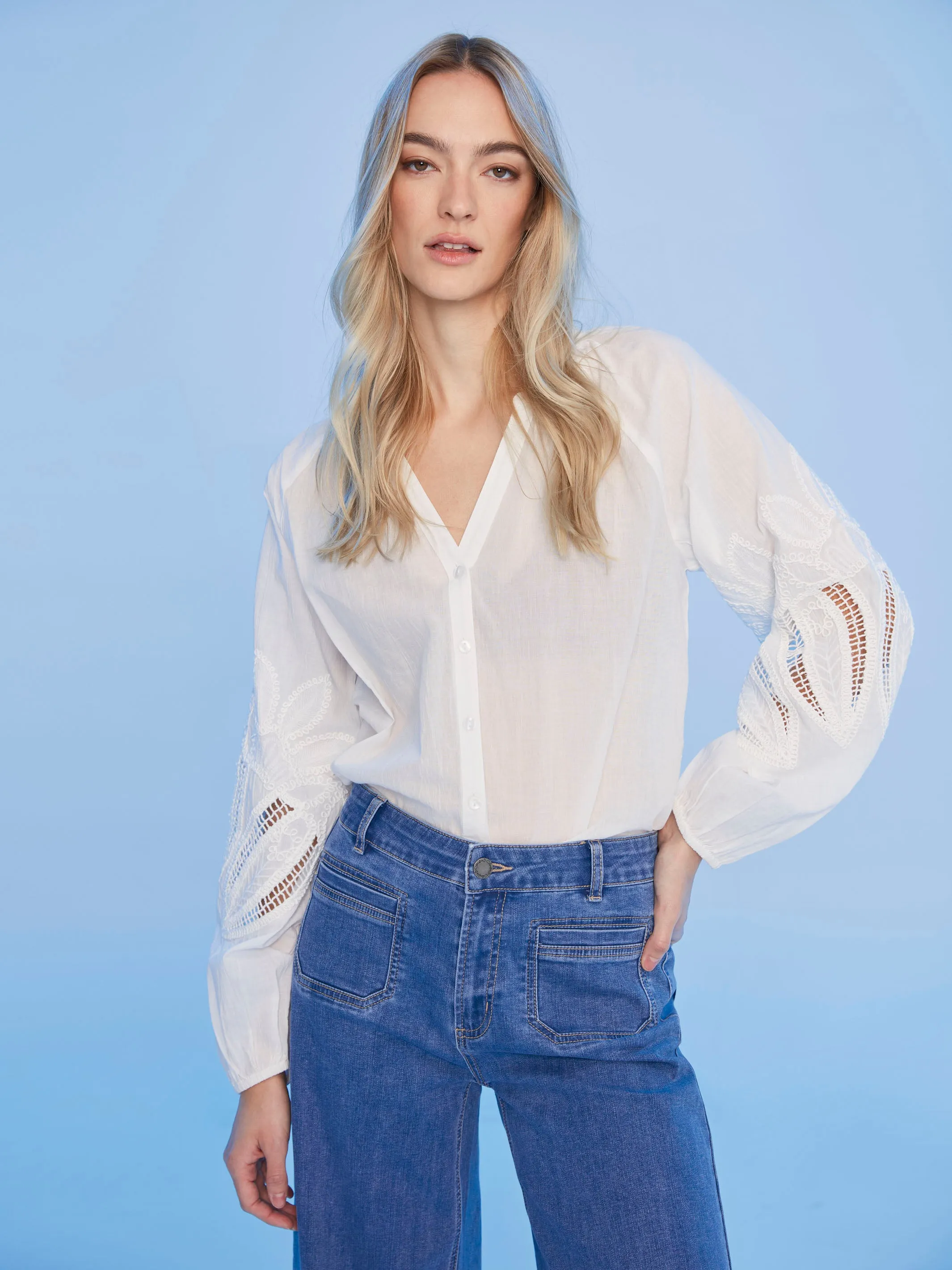 Cotton Button-Front Blouse with Embroidery - White sold by Charlie B product image thumbnail 5