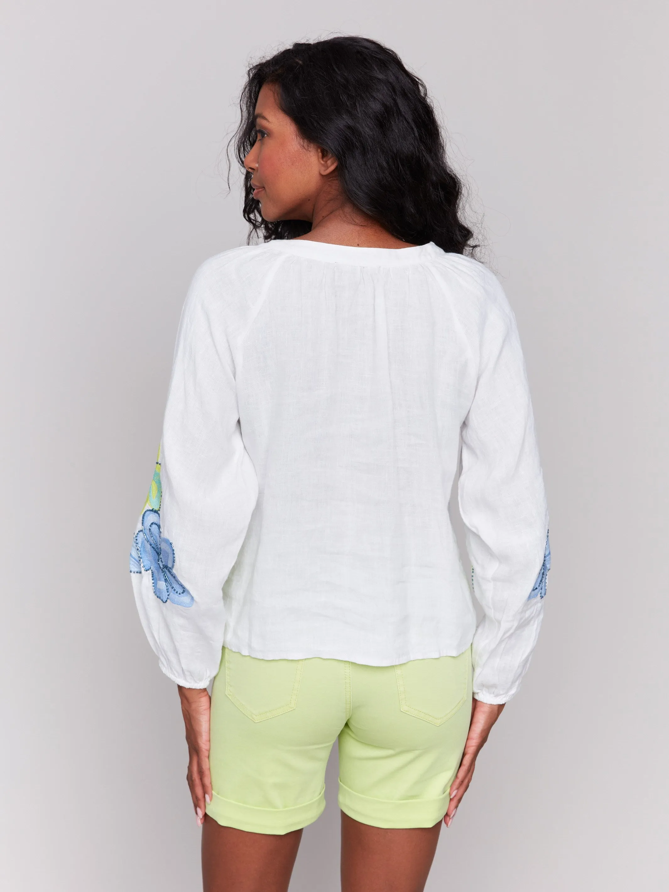 Linen Blend Button-Front Embroidered Blouse - Anise sold by Charlie B product image thumbnail 5