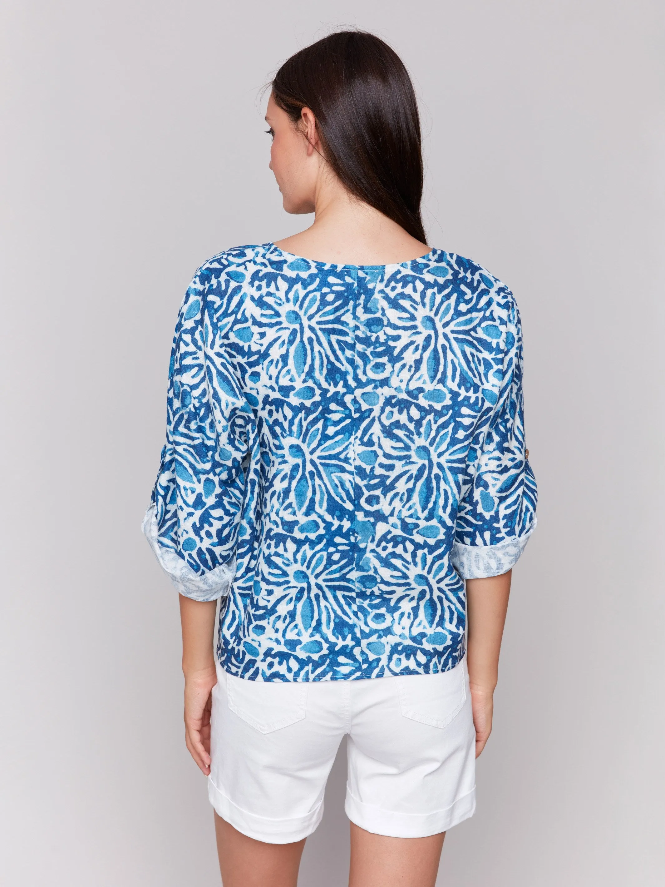 Printed 3/4 Sleeve Top with Front Tie - Reef sold by Charlie B product image thumbnail 4