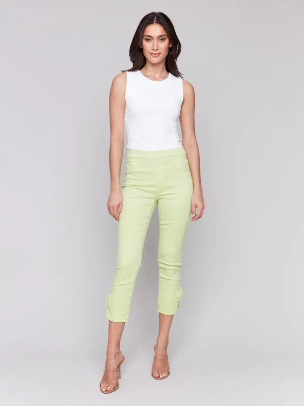 Pull-On Twill Pants with Bow Detail - Keylime sold by Charlie B