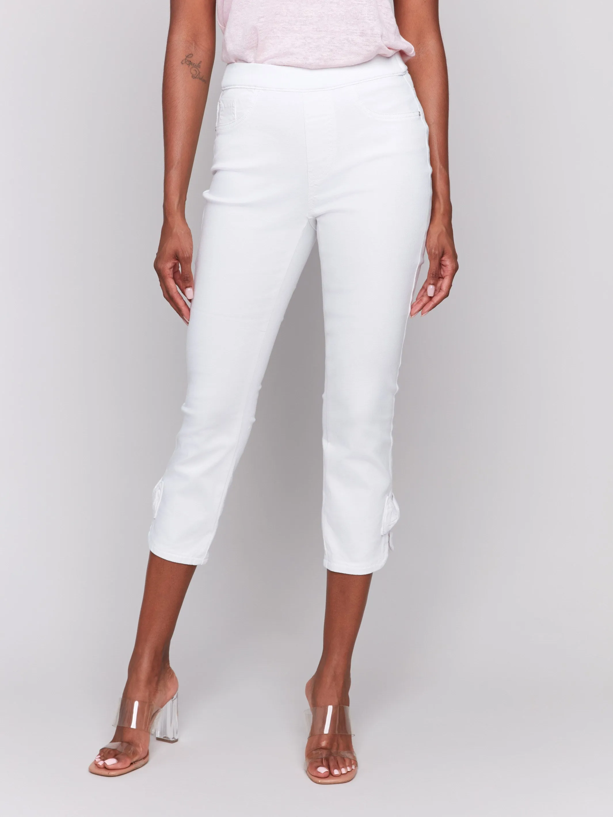 Pull-On Twill Pants with Bow Detail - White sold by Charlie B product image thumbnail 2