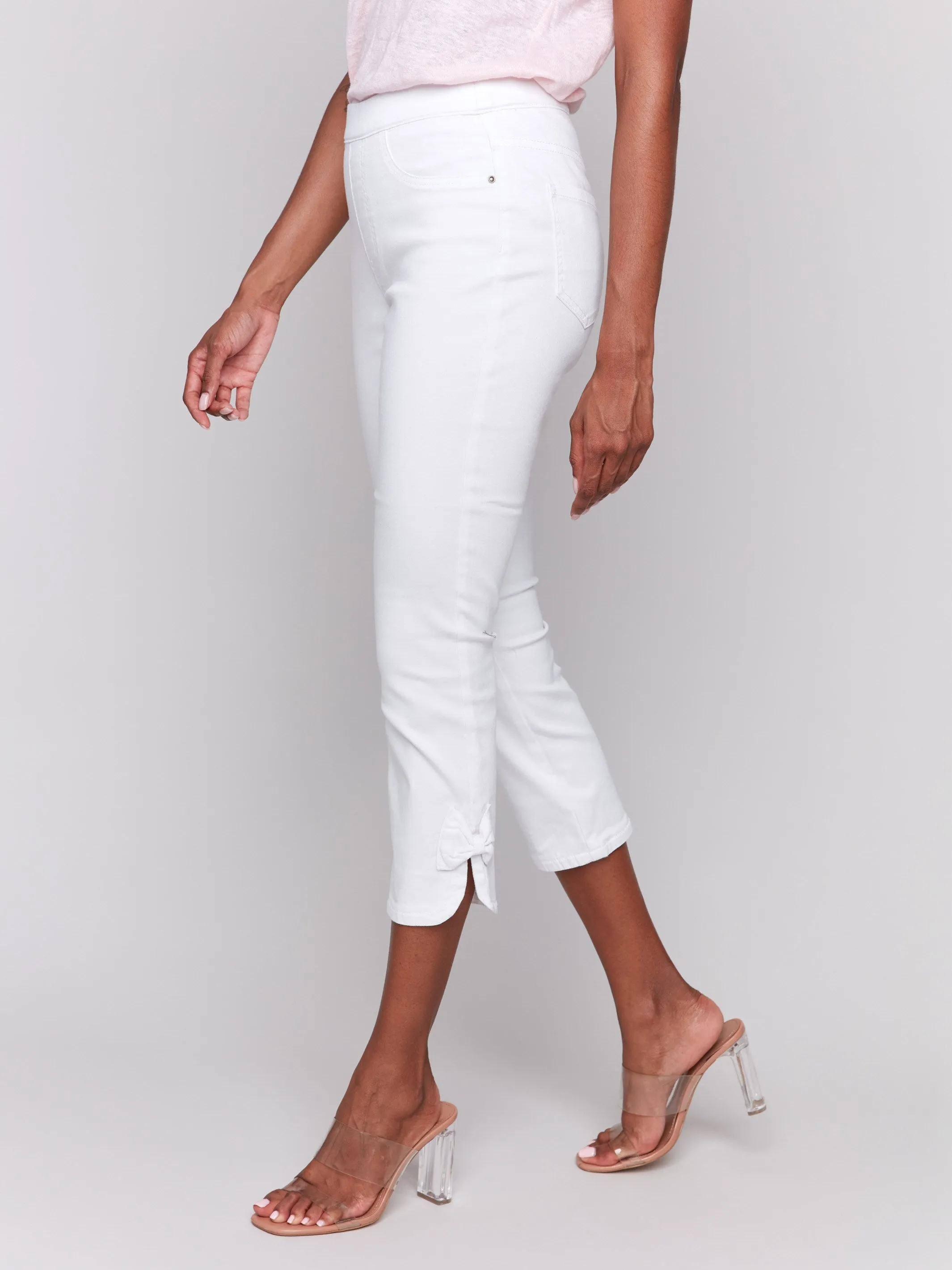 Pull-On Twill Pants with Bow Detail - White sold by Charlie B product image thumbnail 3