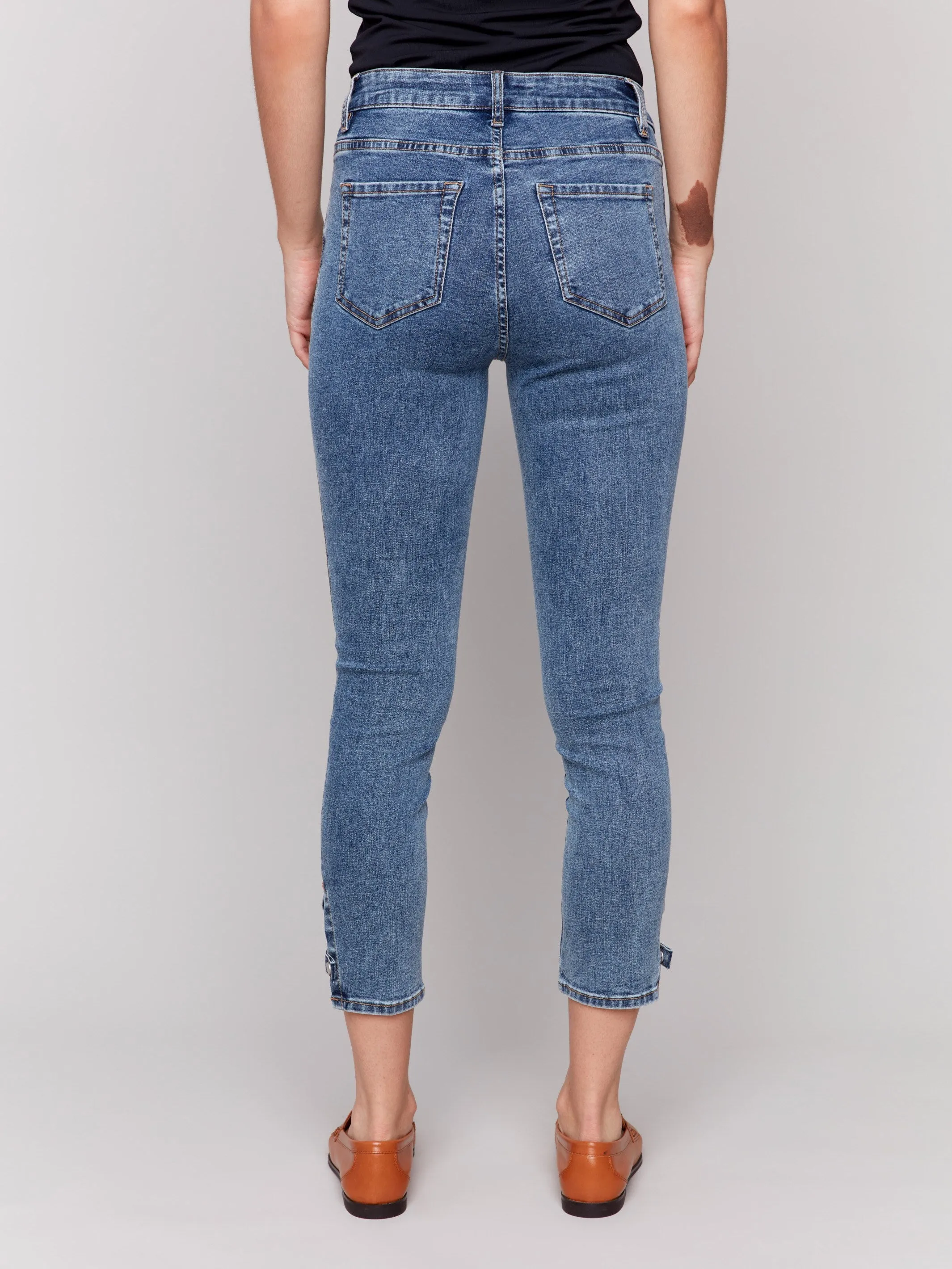 Slim Cropped Jeans with Side Mini Tabs - Medium Blue sold by Charlie B product image thumbnail 4