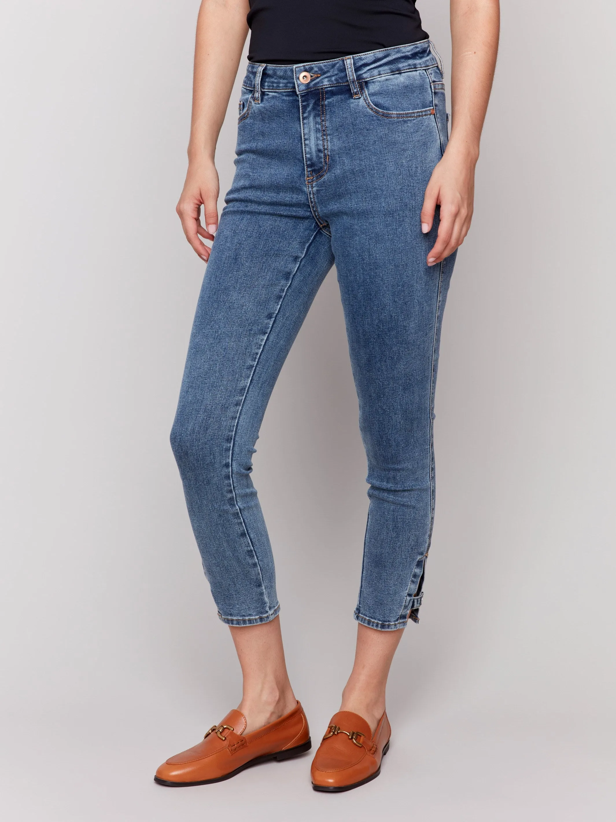 Slim Cropped Jeans with Side Mini Tabs - Medium Blue sold by Charlie B product image thumbnail 5