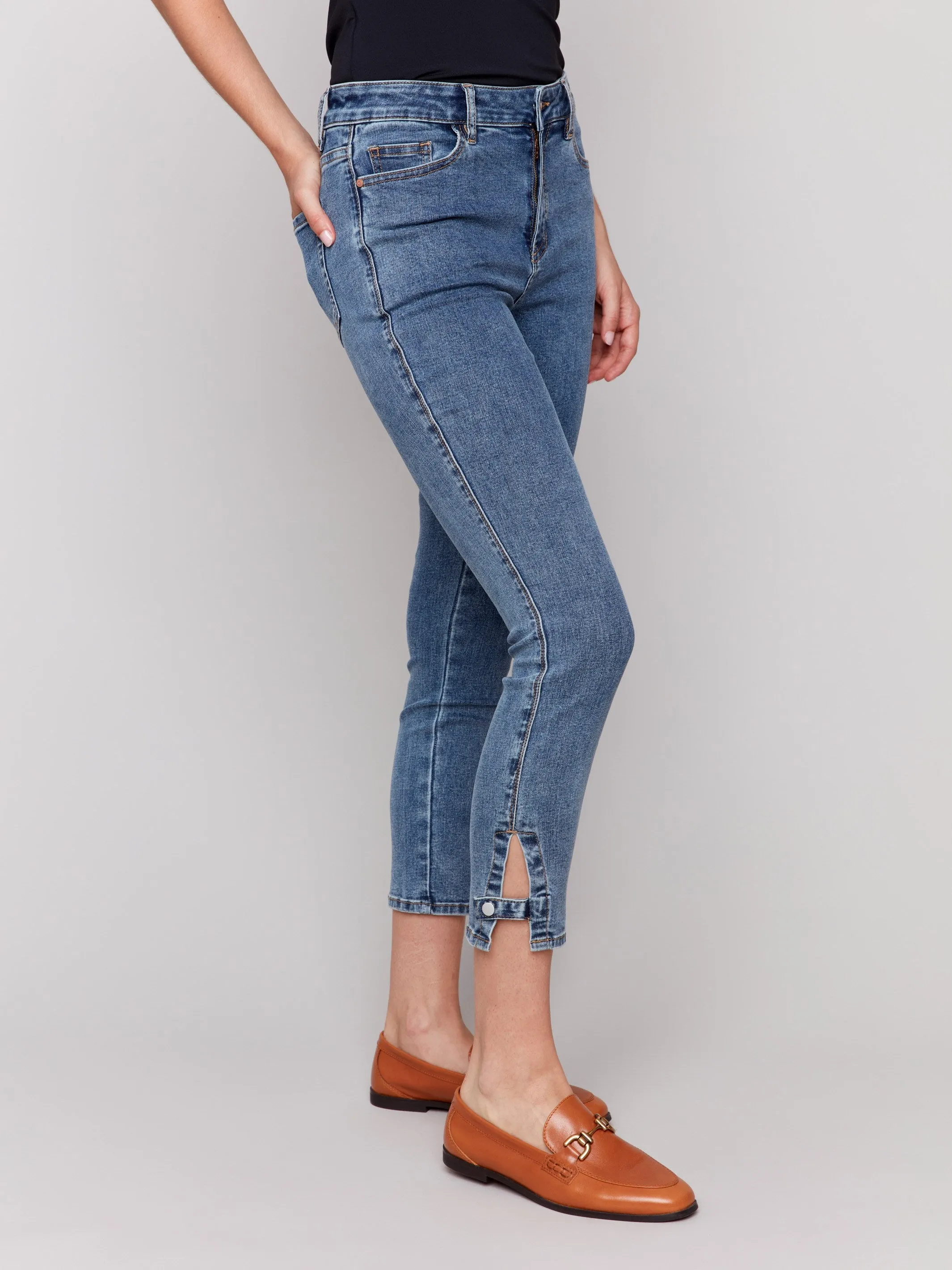 Slim Cropped Jeans with Side Mini Tabs - Medium Blue sold by Charlie B product image thumbnail 2