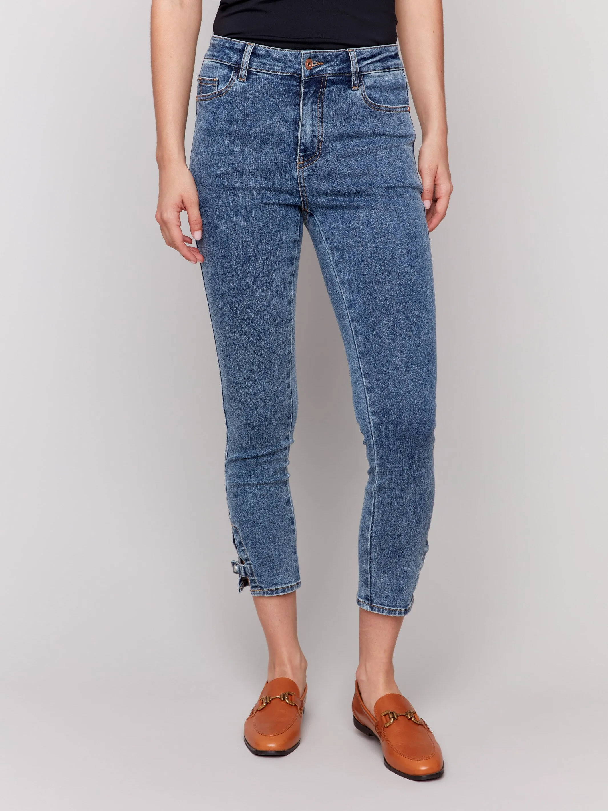 Slim Cropped Jeans with Side Mini Tabs - Medium Blue sold by Charlie B product image thumbnail 3