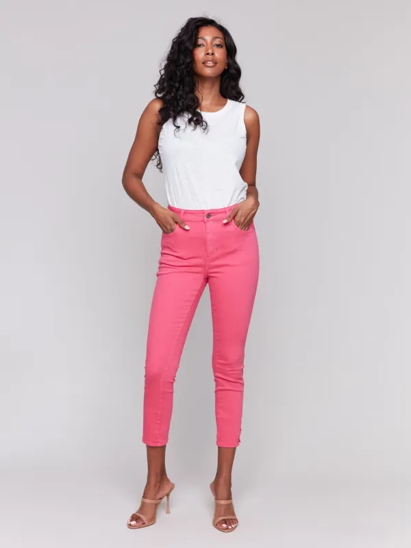 Slim Cropped Twill Pants with Side Mini Tabs - Paradise sold by Charlie B